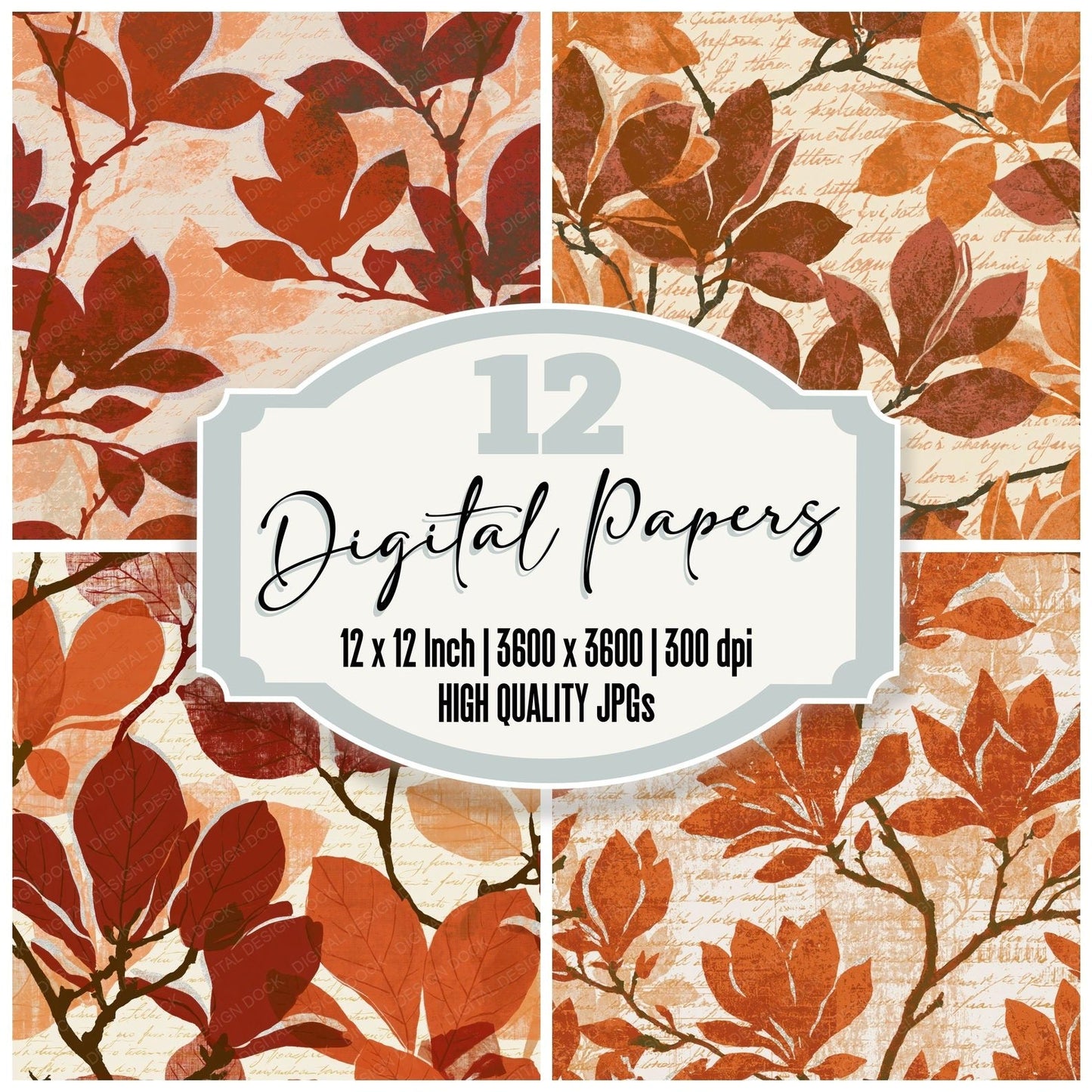 Screenprint Magnolia Rust Oat Digital Paper Pack (DDD014179)