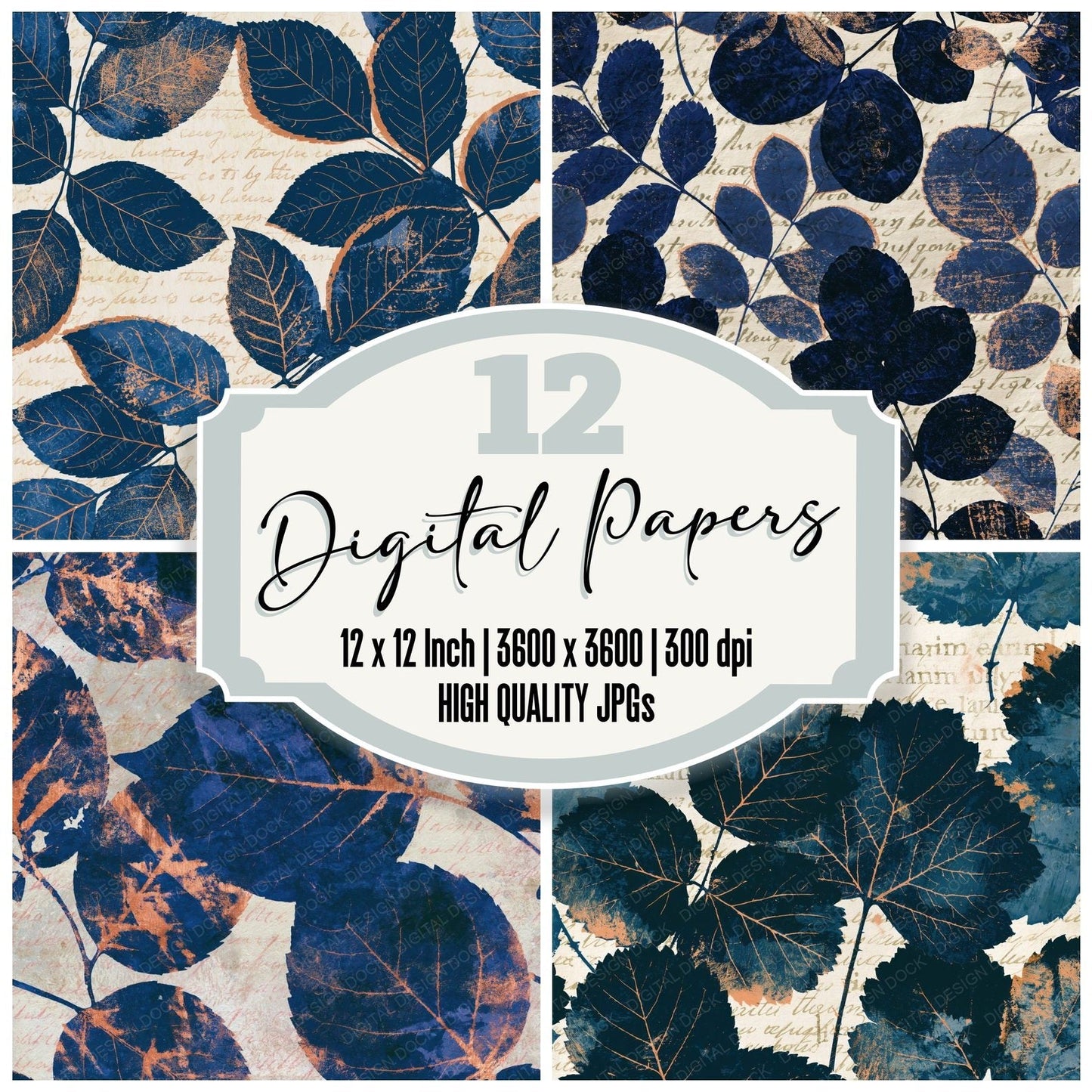 Screenprint Pressed Leaves Indigo Ivory Digital Paper Pack (DDD014180)