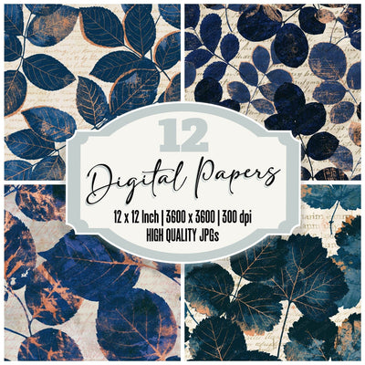 Screenprint Pressed Leaves Indigo Ivory Digital Paper Pack (DDD014180)