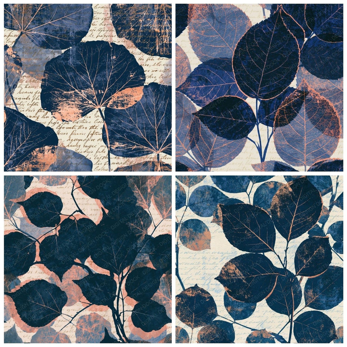 Screenprint Pressed Leaves Indigo Ivory Digital Paper Pack (DDD014180)