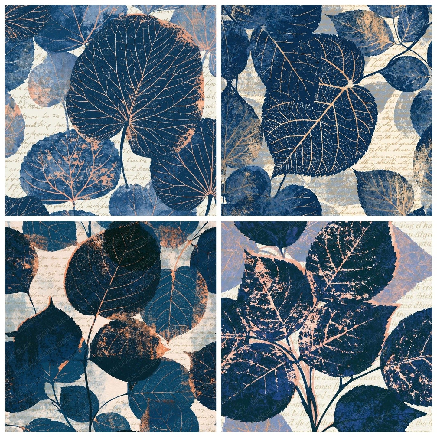 Screenprint Pressed Leaves Indigo Ivory Digital Paper Pack (DDD014180)
