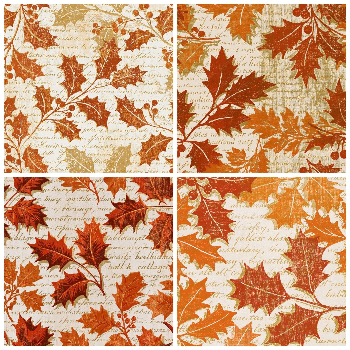 Woodcut Holly Burnt Orange Cream Digital Paper Pack (DDD014181)