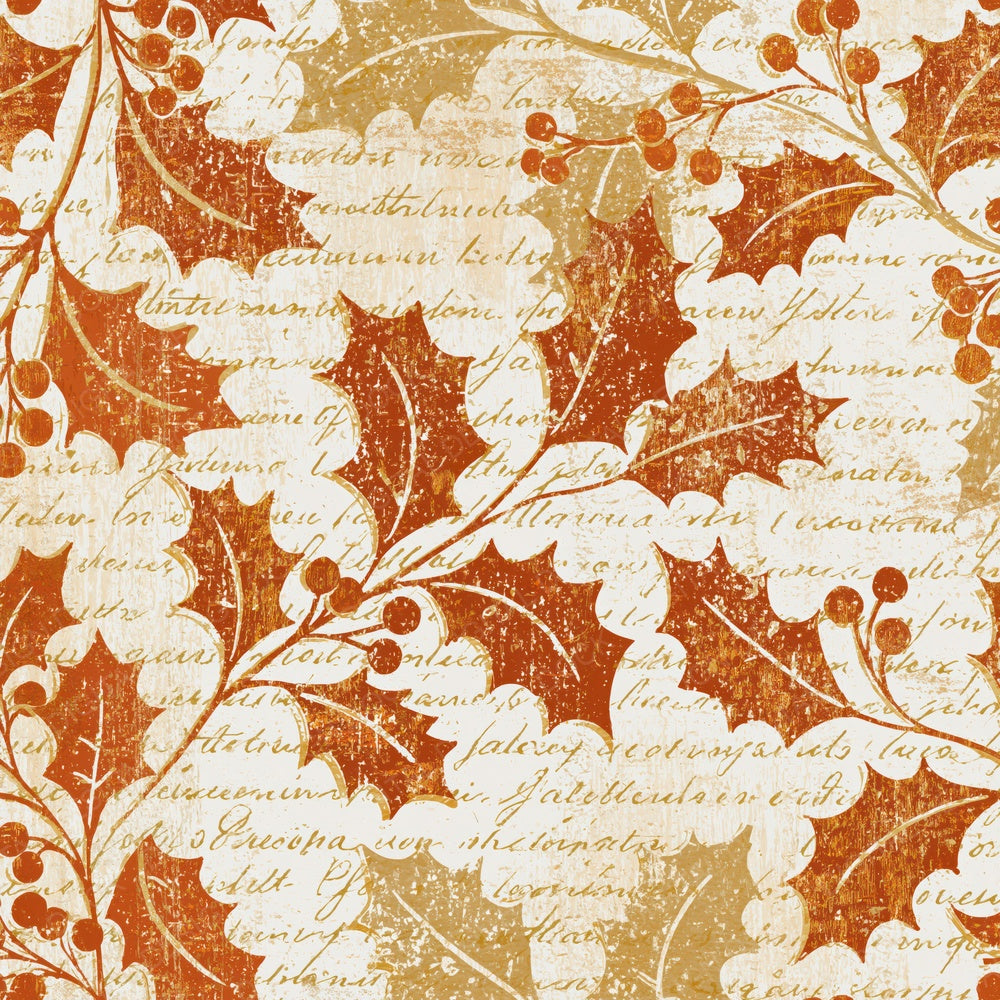 Woodcut Holly Burnt Orange Cream Digital Paper Pack (DDD014181)