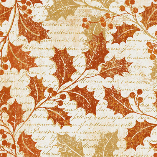 Woodcut Holly Burnt Orange Cream Digital Paper Pack (DDD014181)
