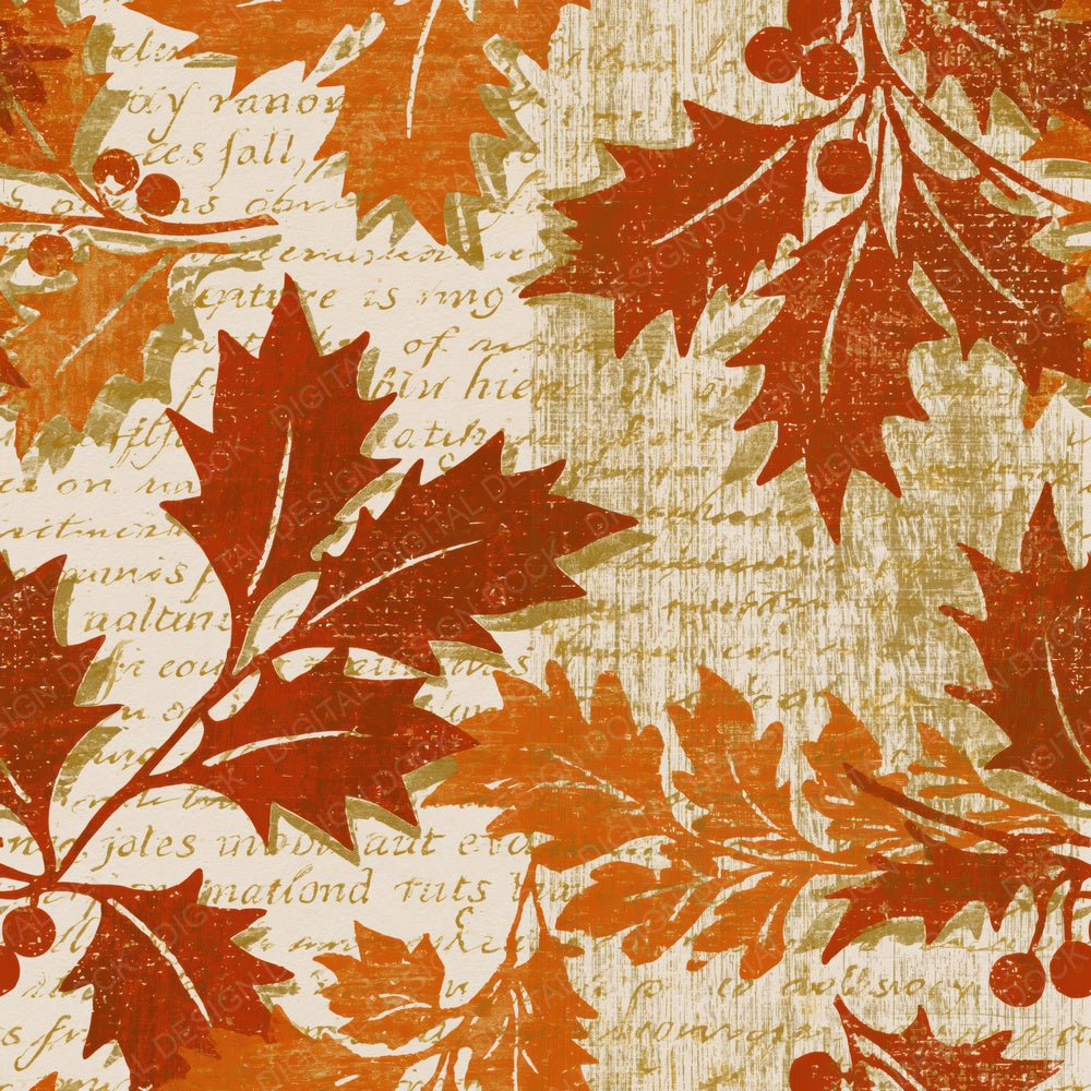 Woodcut Holly Burnt Orange Cream Digital Paper Pack (DDD014181)