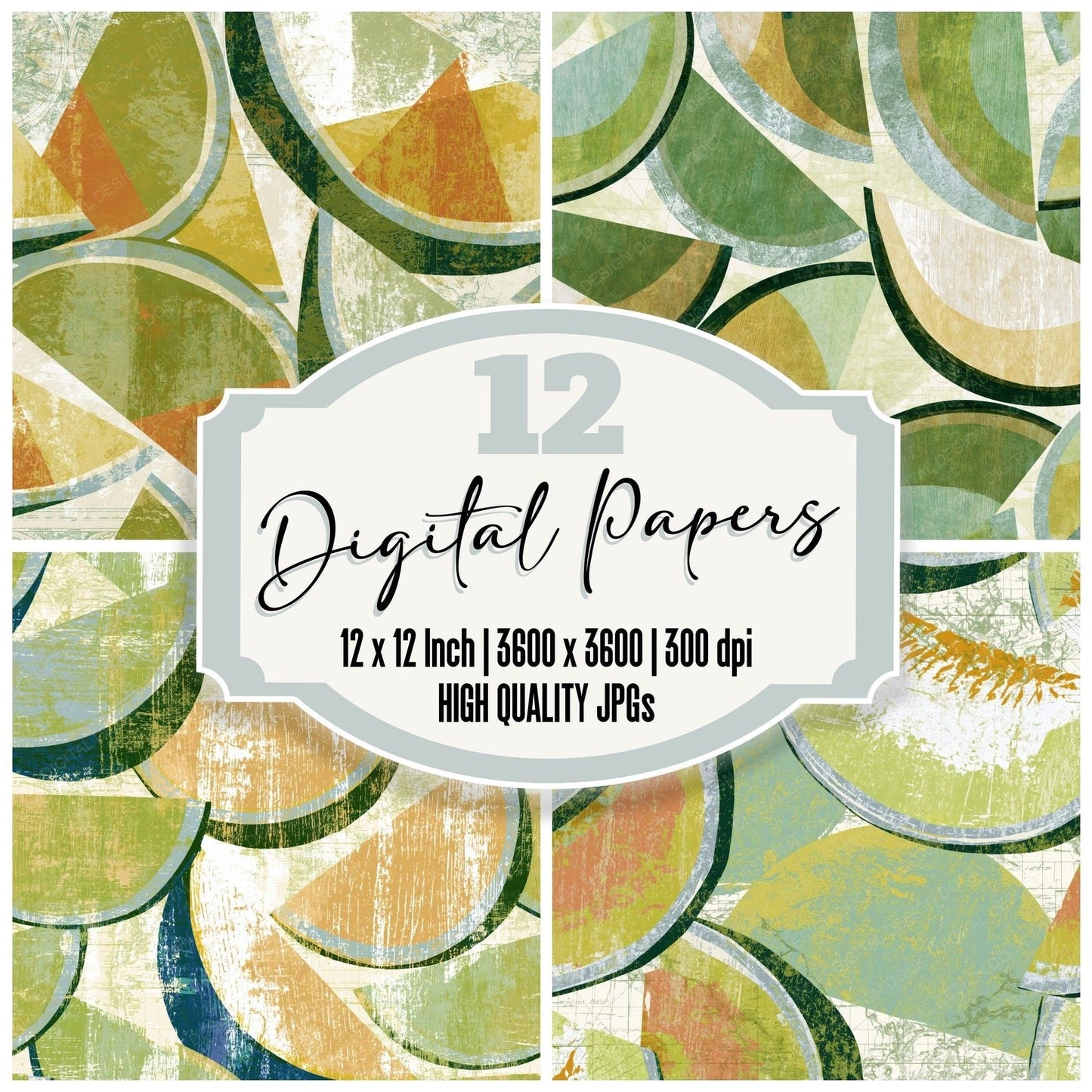 Woodcut Honeydew Slices Soft Green Digital Paper Pack (DDD014182)