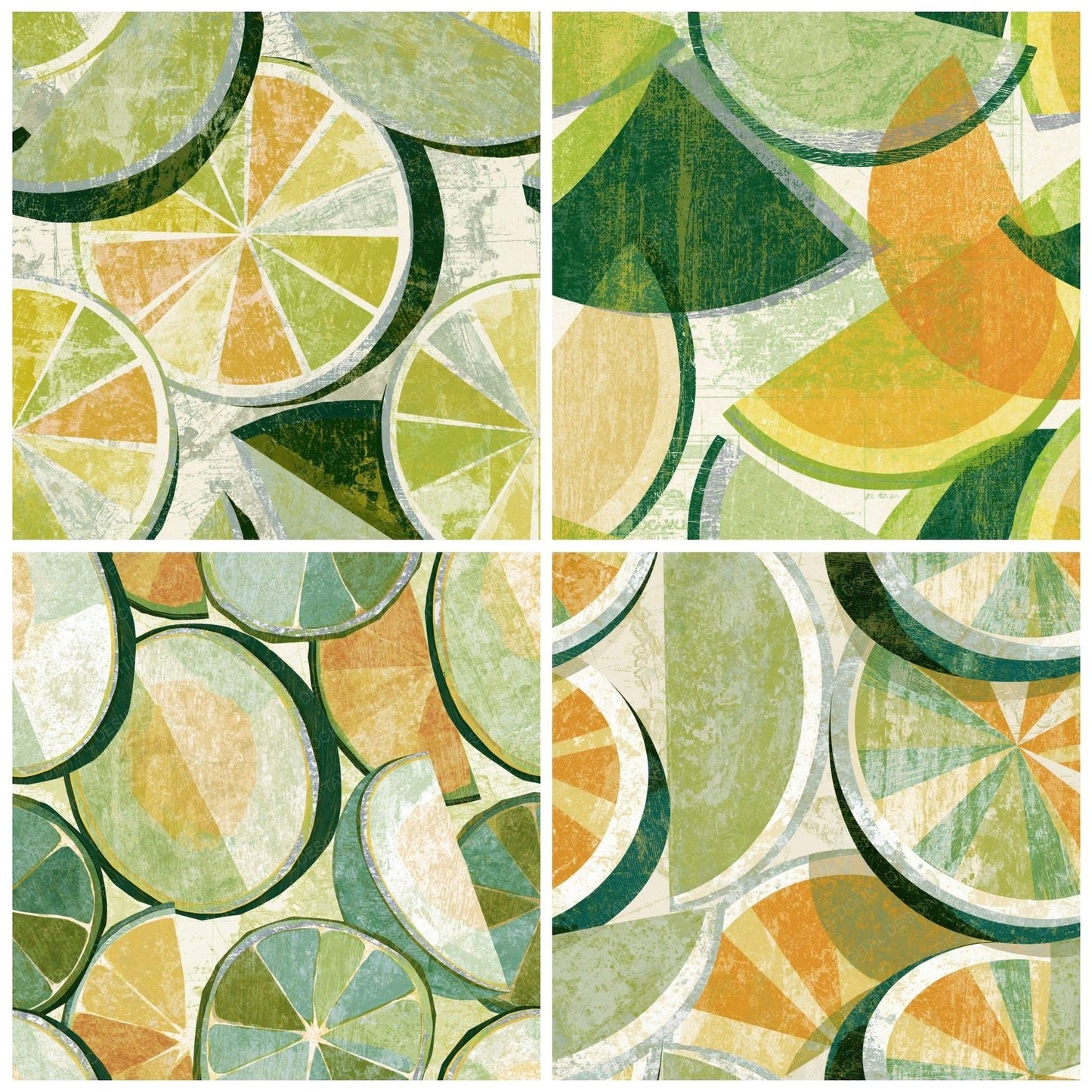Woodcut Honeydew Slices Soft Green Digital Paper Pack (DDD014182)