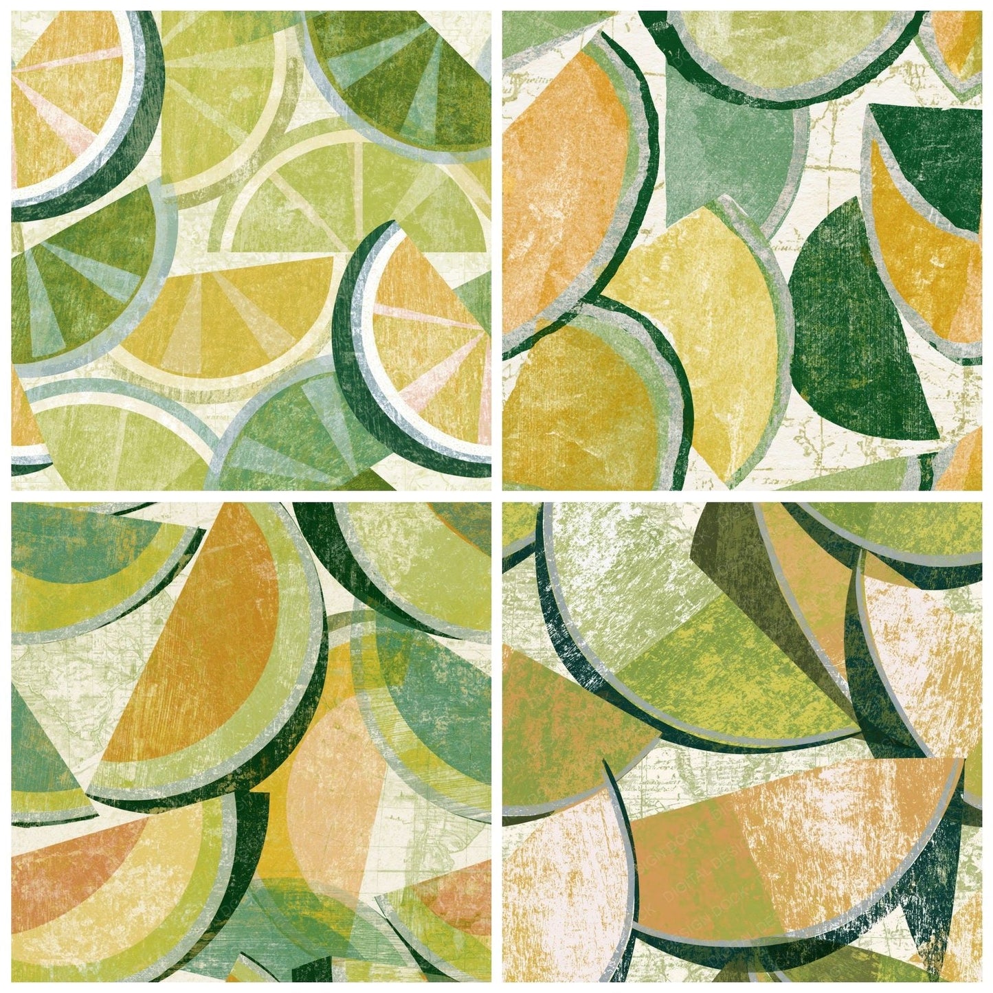 Woodcut Honeydew Slices Soft Green Digital Paper Pack (DDD014182)