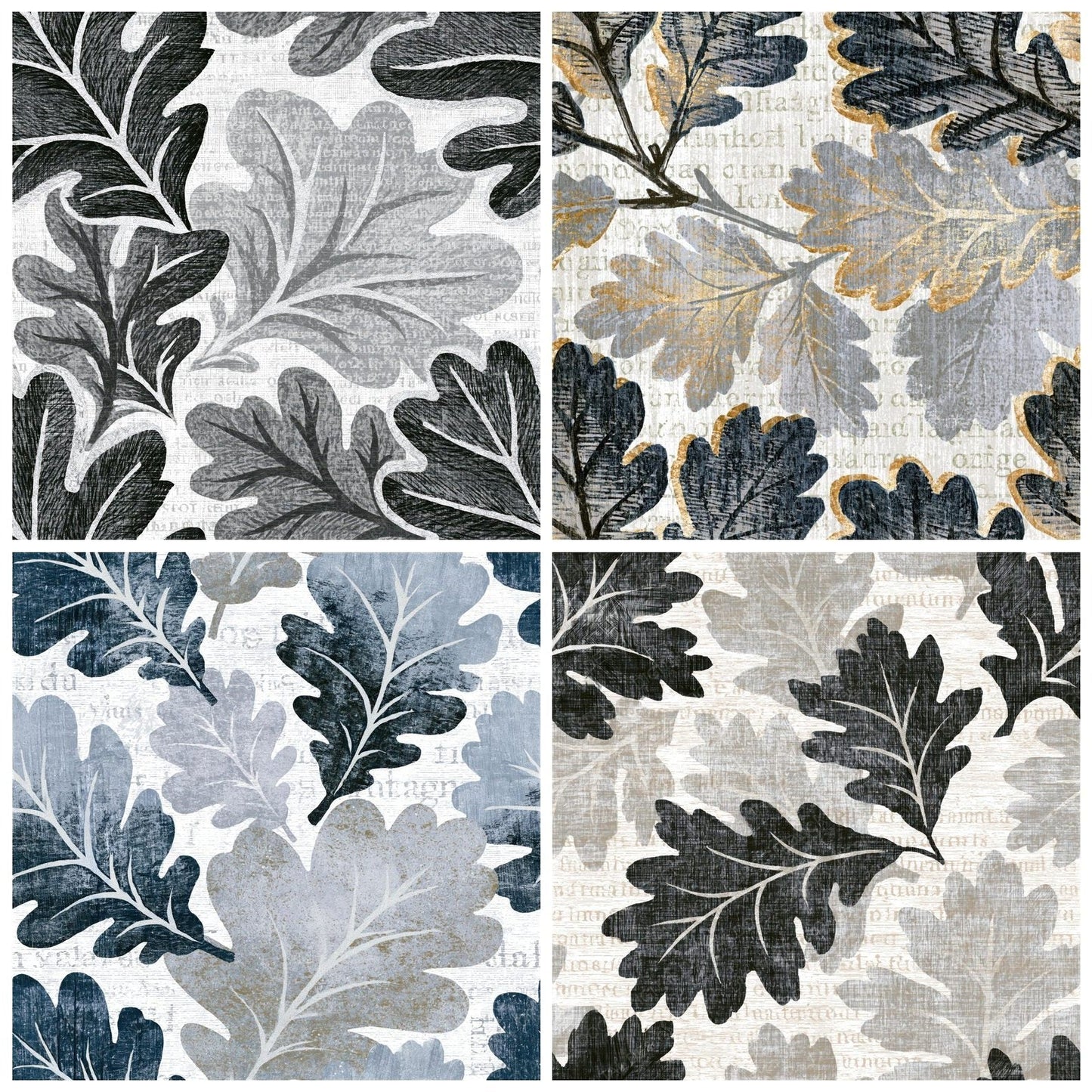 Woodcut Oak Leaves Silver Seamless Digital Paper Pack (DDD014183)