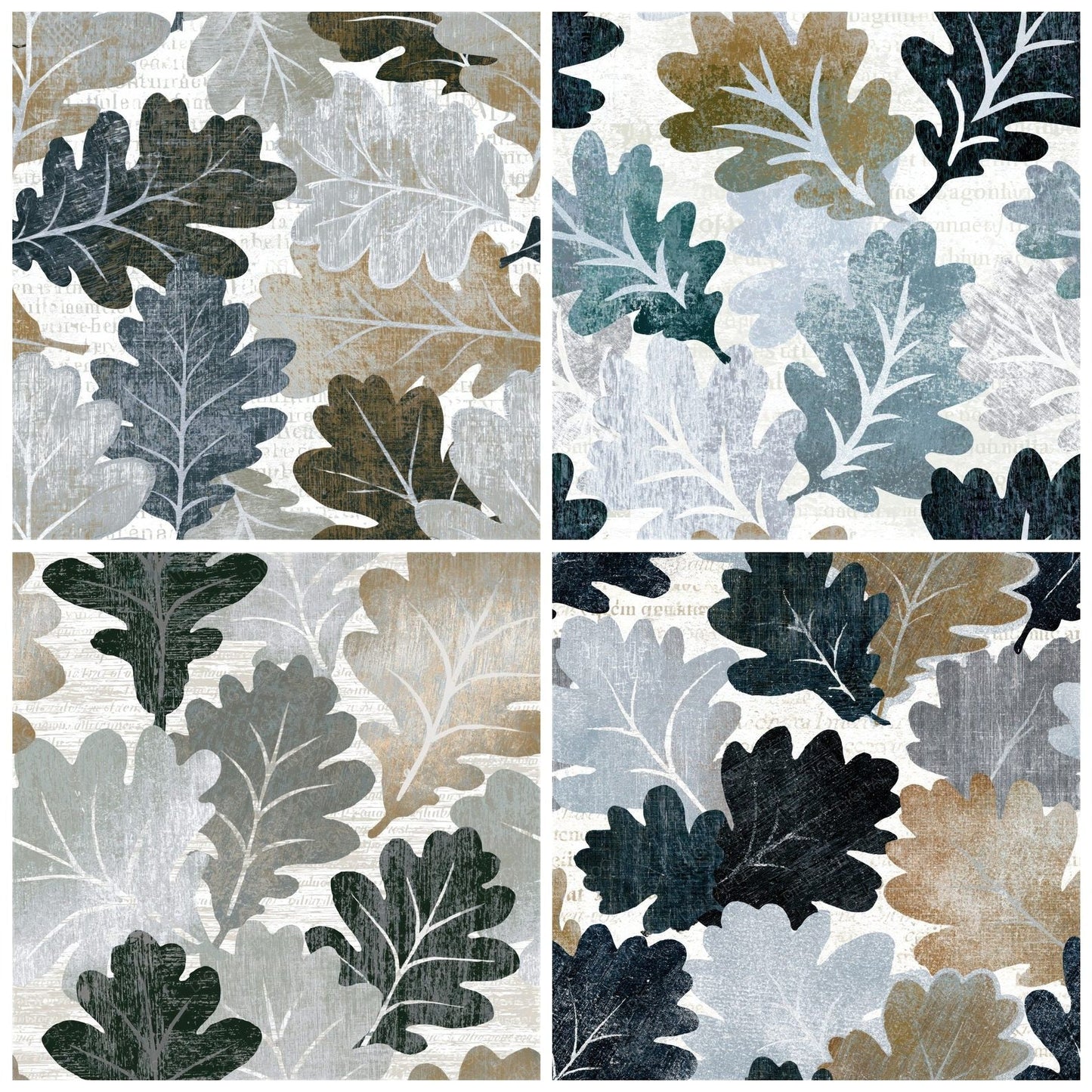Woodcut Oak Leaves Silver Seamless Digital Paper Pack (DDD014183)