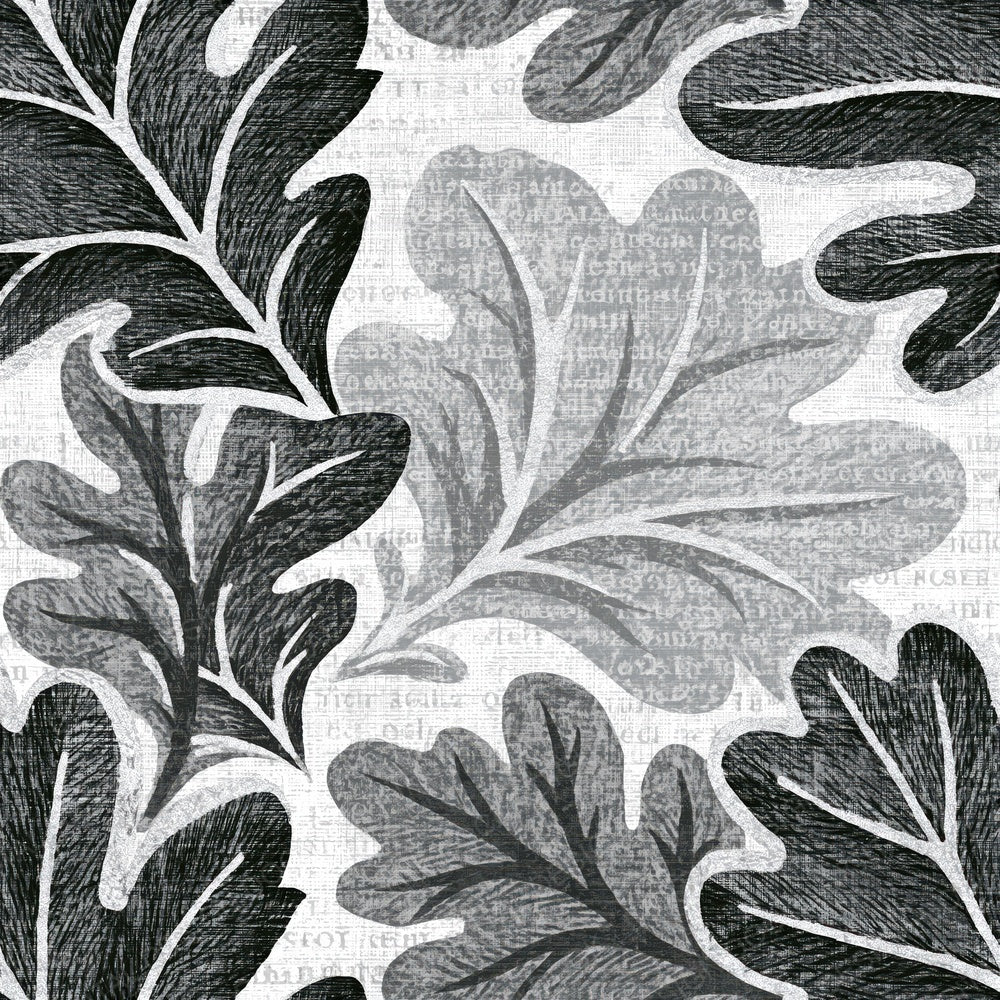 Woodcut Oak Leaves Silver Seamless Digital Paper Pack (DDD014183)