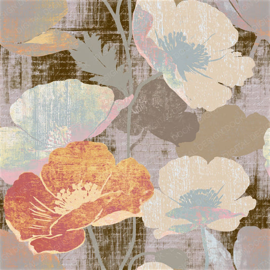 Woodcut Poppies Oyster Clay Seamless Digital Paper Pack (DDD014184)