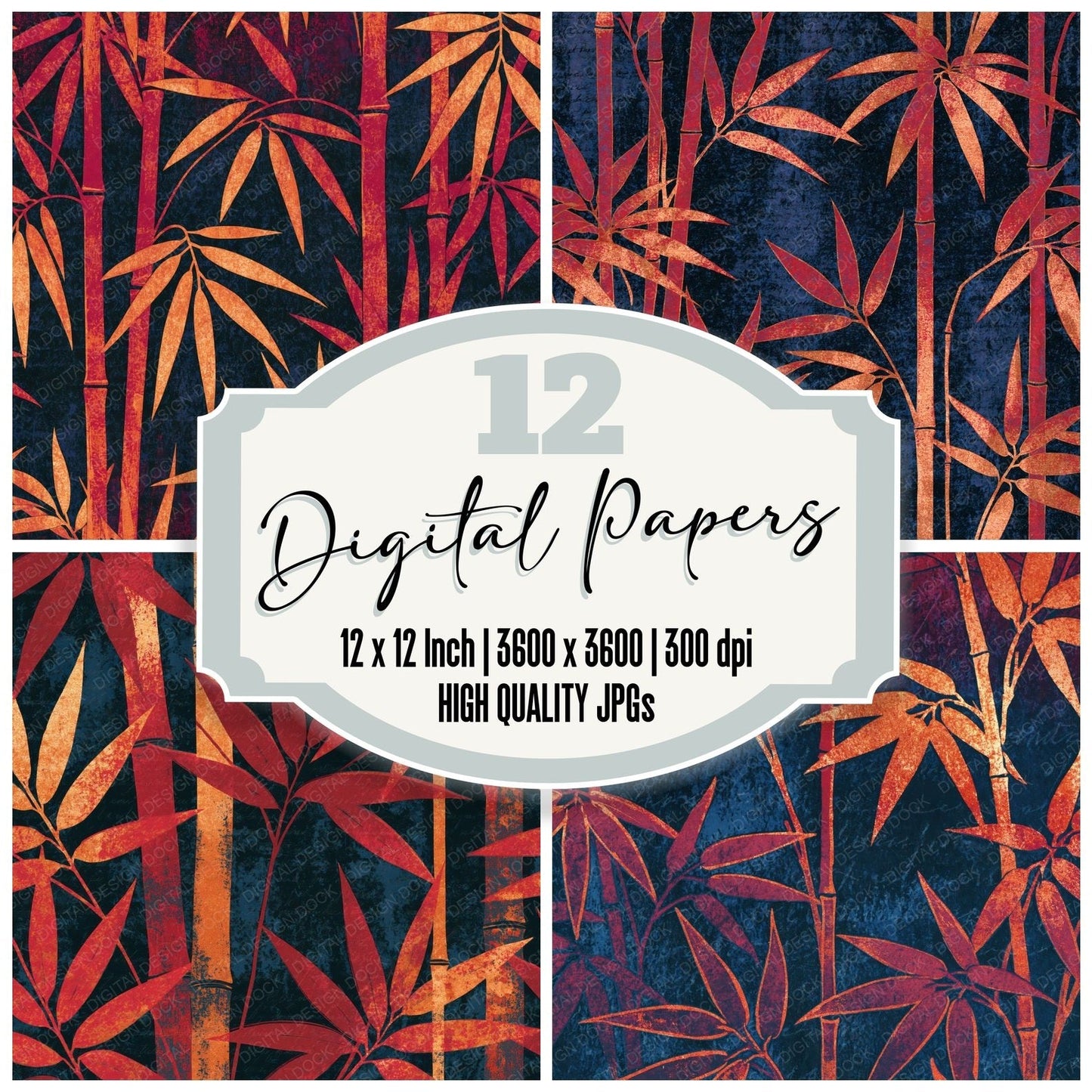 Etching Bamboo Oxblood Copper Digital Paper Pack (DDD014185)