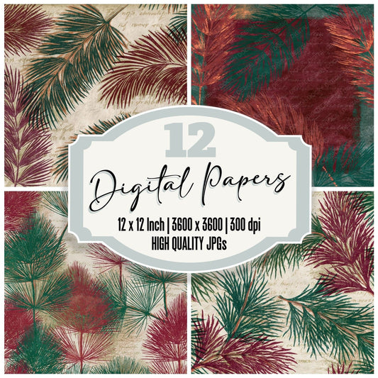 Etching Horsetail Malachite Burgundy Digital Paper Pack (DDD014186)