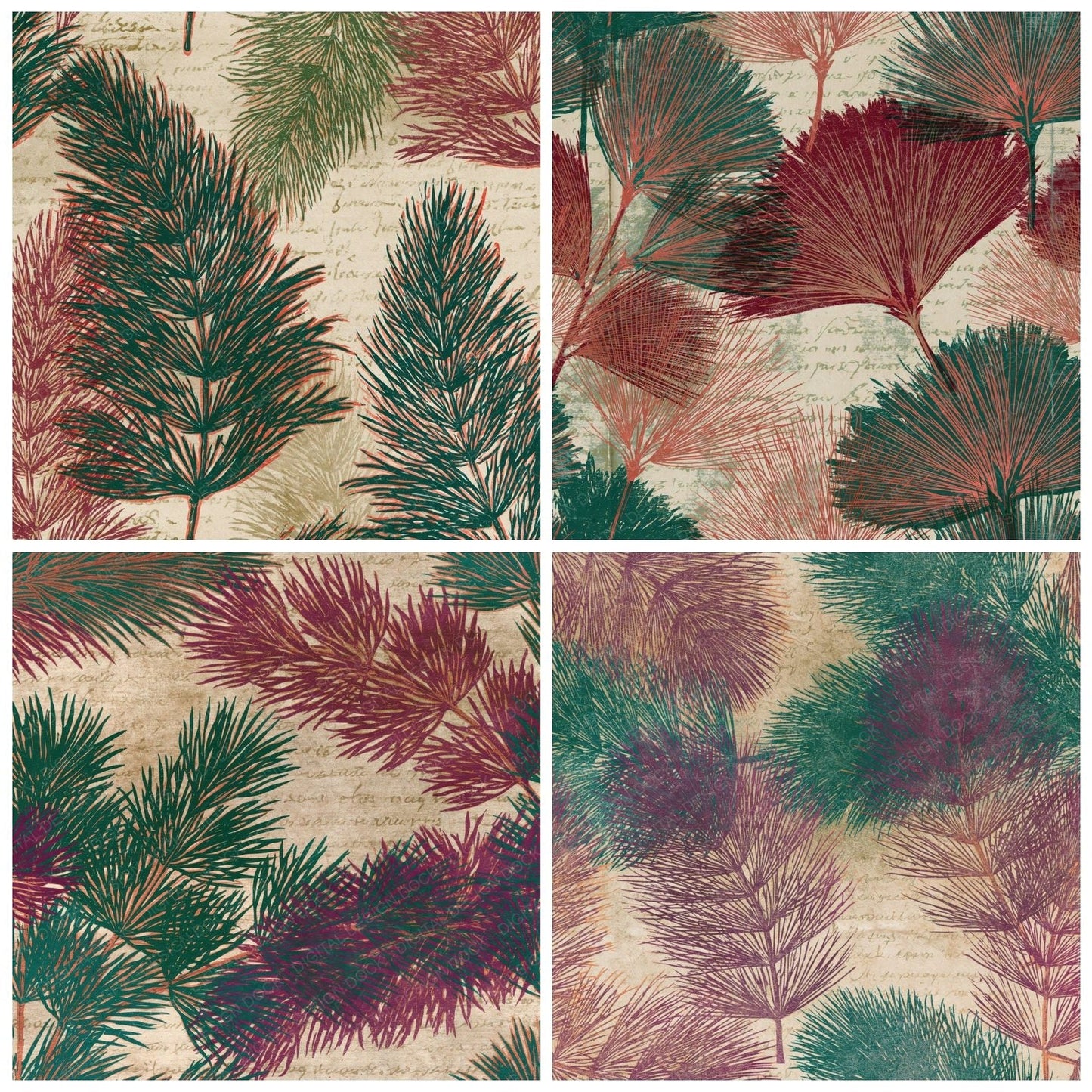 Etching Horsetail Malachite Burgundy Digital Paper Pack (DDD014186)