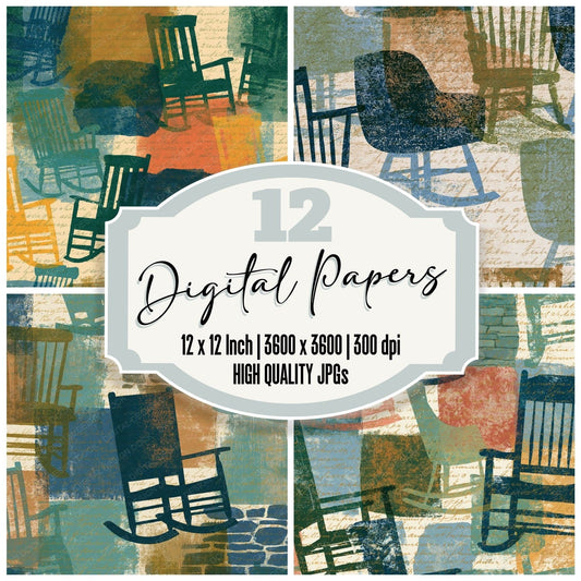 Etching Rocking Chairs Pine Stone Digital Paper Pack (DDD014187)
