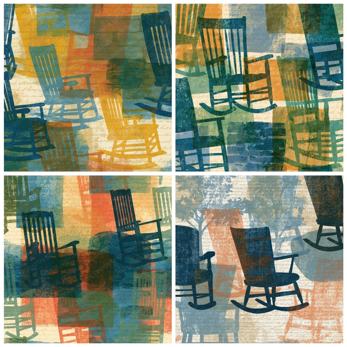 Etching Rocking Chairs Pine Stone Digital Paper Pack (DDD014187)