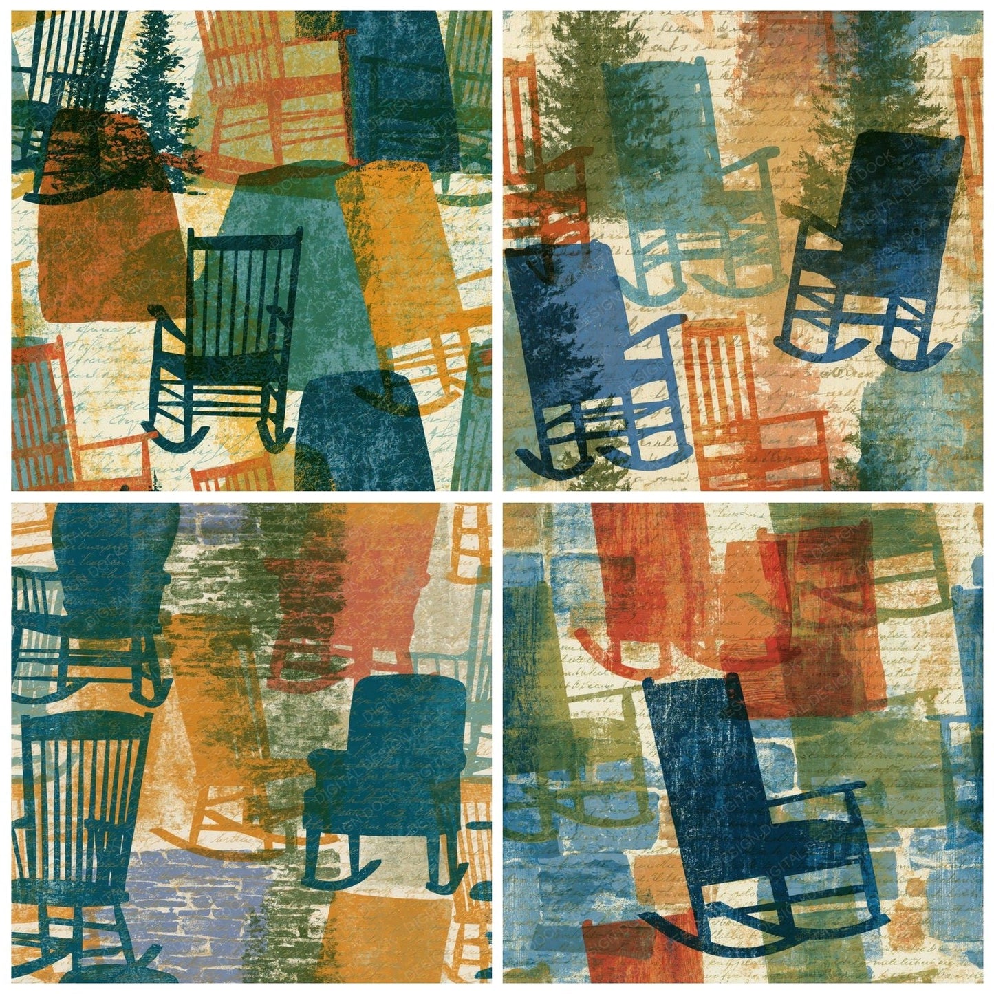 Etching Rocking Chairs Pine Stone Digital Paper Pack (DDD014187)