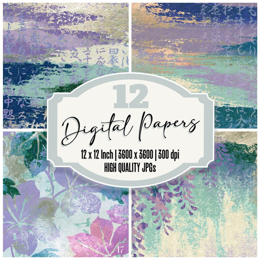 Linocut Lilac Mint Abstract Digital Paper Pack (DDD014188)