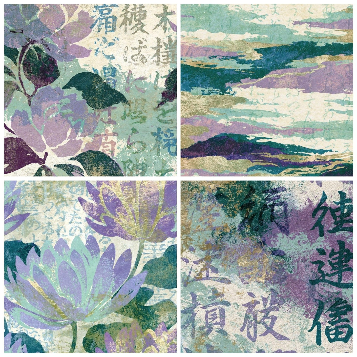 Linocut Lilac Mint Abstract Digital Paper Pack (DDD014188)