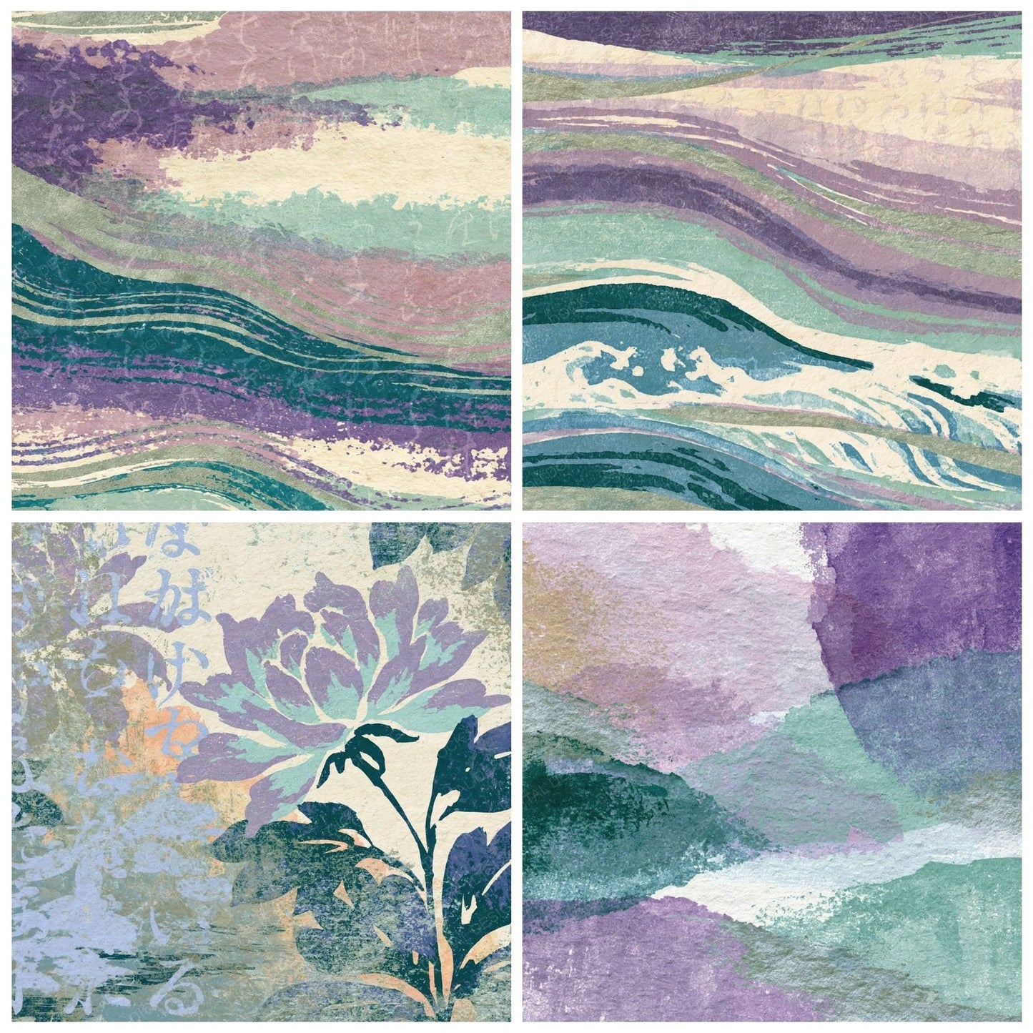 Linocut Lilac Mint Abstract Digital Paper Pack (DDD014188)