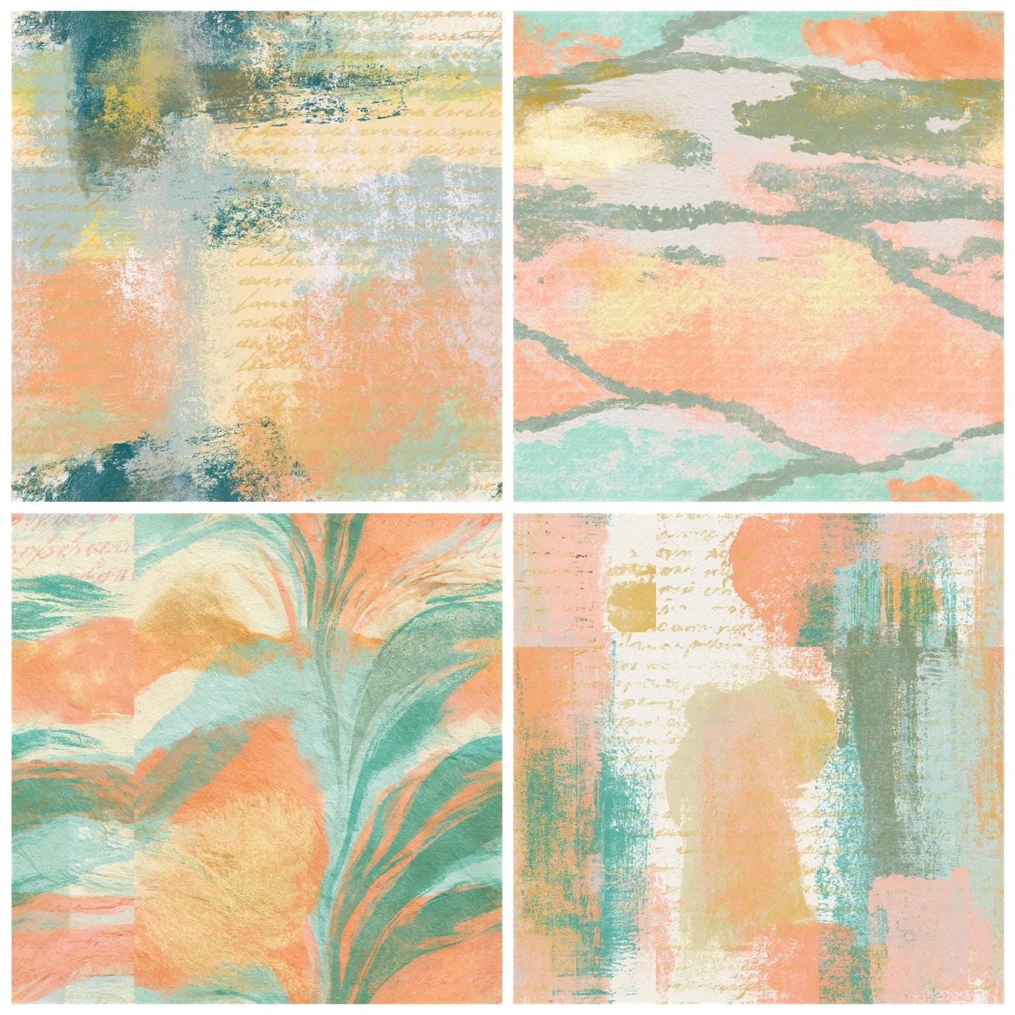 Linocut Peach Mint Butter Texture Seamless Digital Paper Pack (DDD014189)
