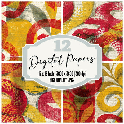 Monoprint Snake Symbols Lollipop Red Digital Paper Pack (DDD014191)