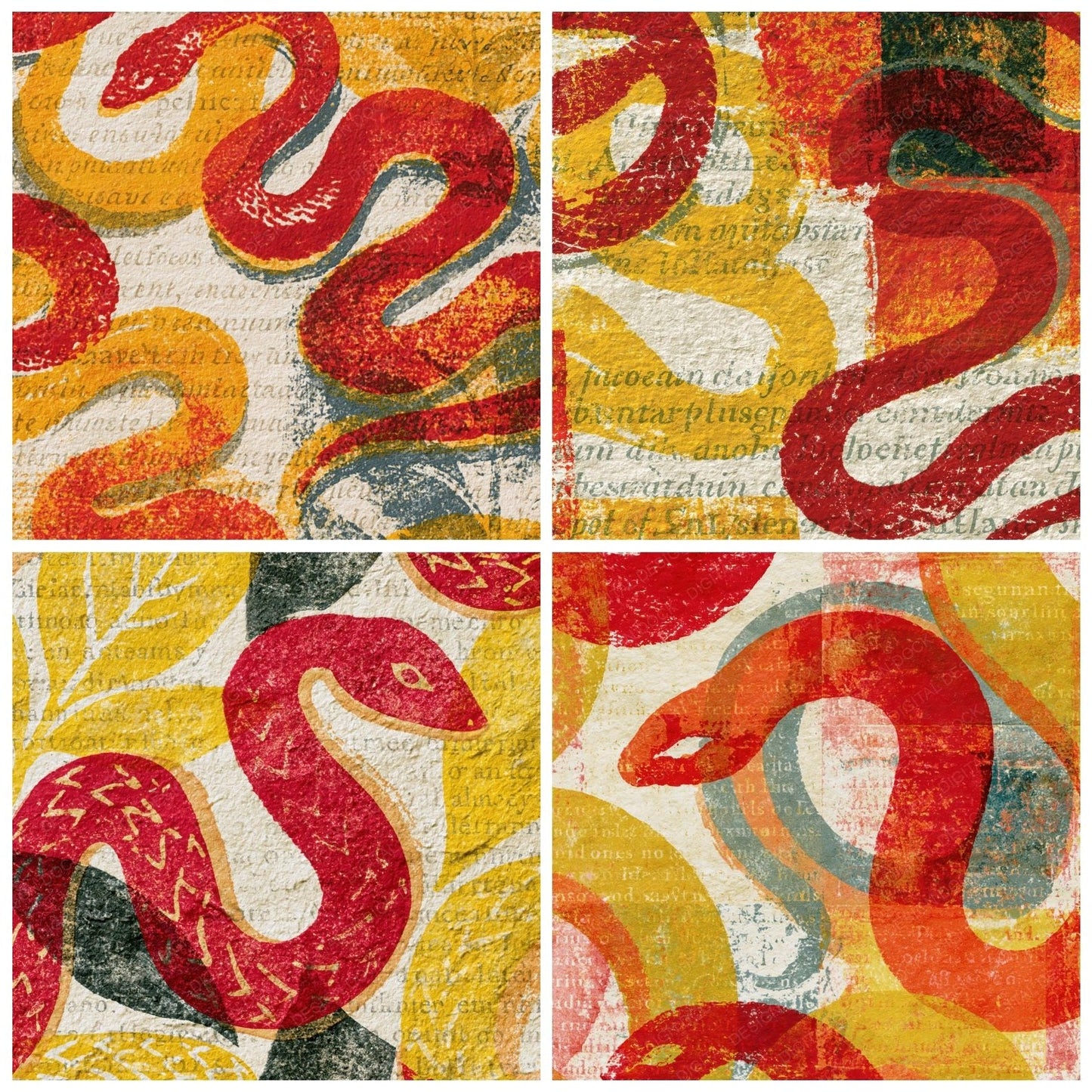 Monoprint Snake Symbols Lollipop Red Digital Paper Pack (DDD014191)