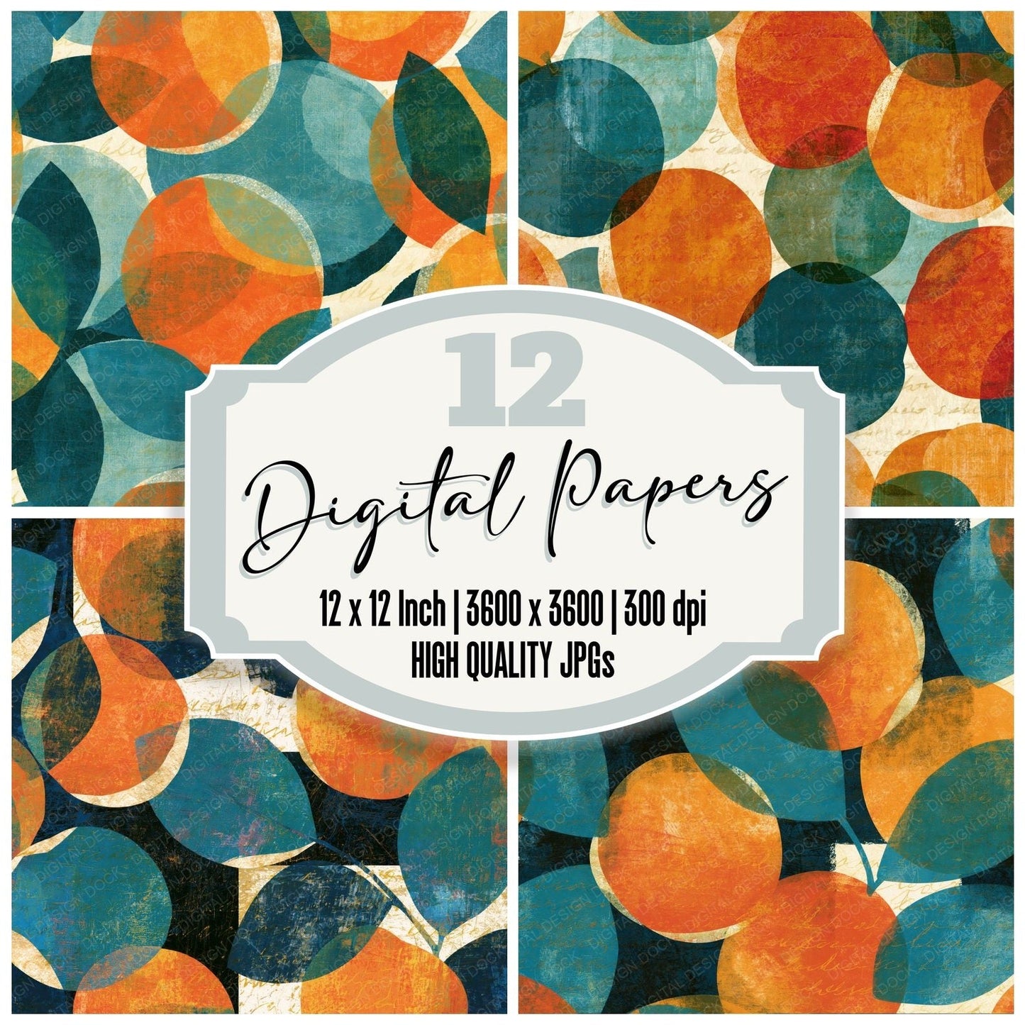 Scratchboard Apricots Tangerine Aqua Digital Paper Pack (DDD014193)