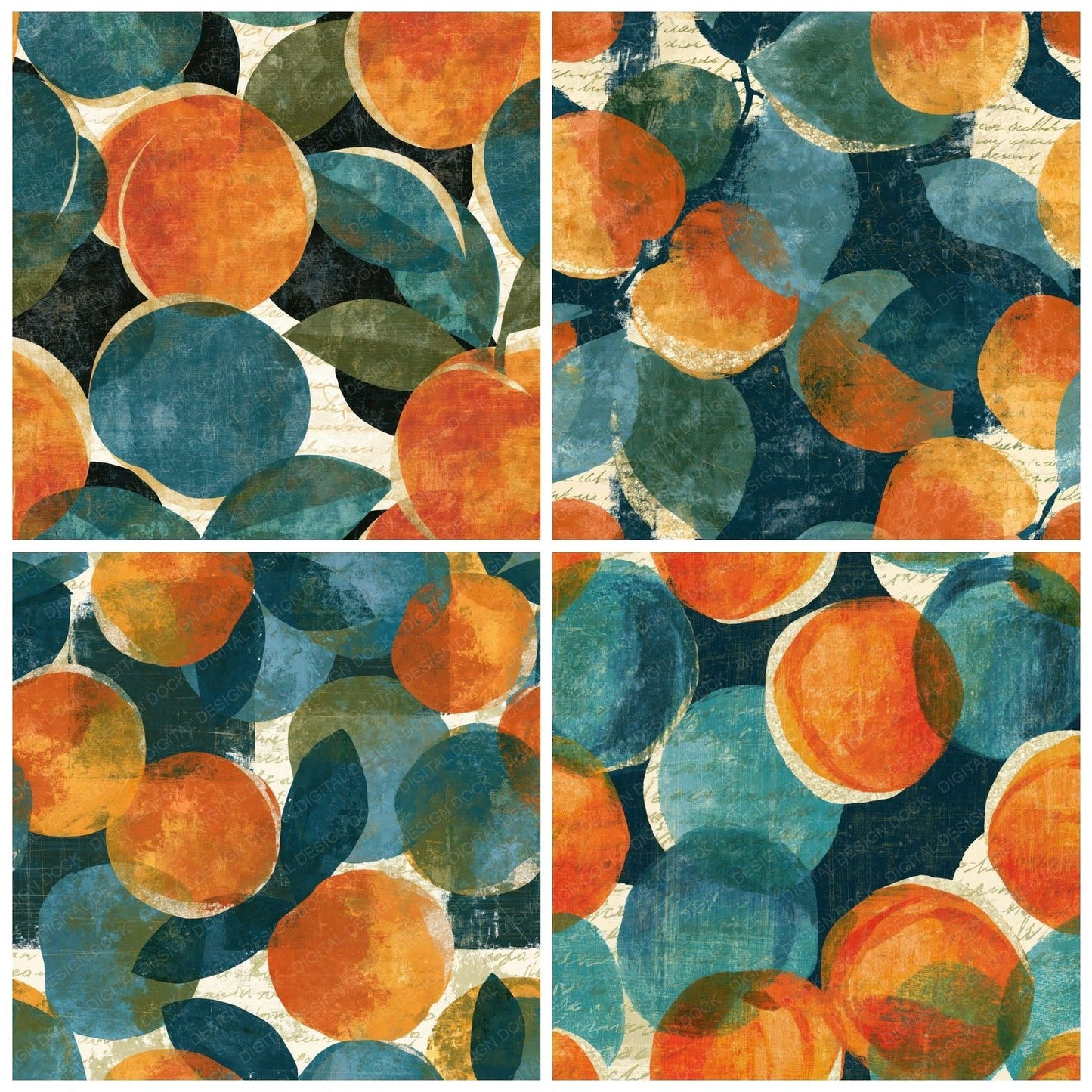 Scratchboard Apricots Tangerine Aqua Digital Paper Pack (DDD014193)