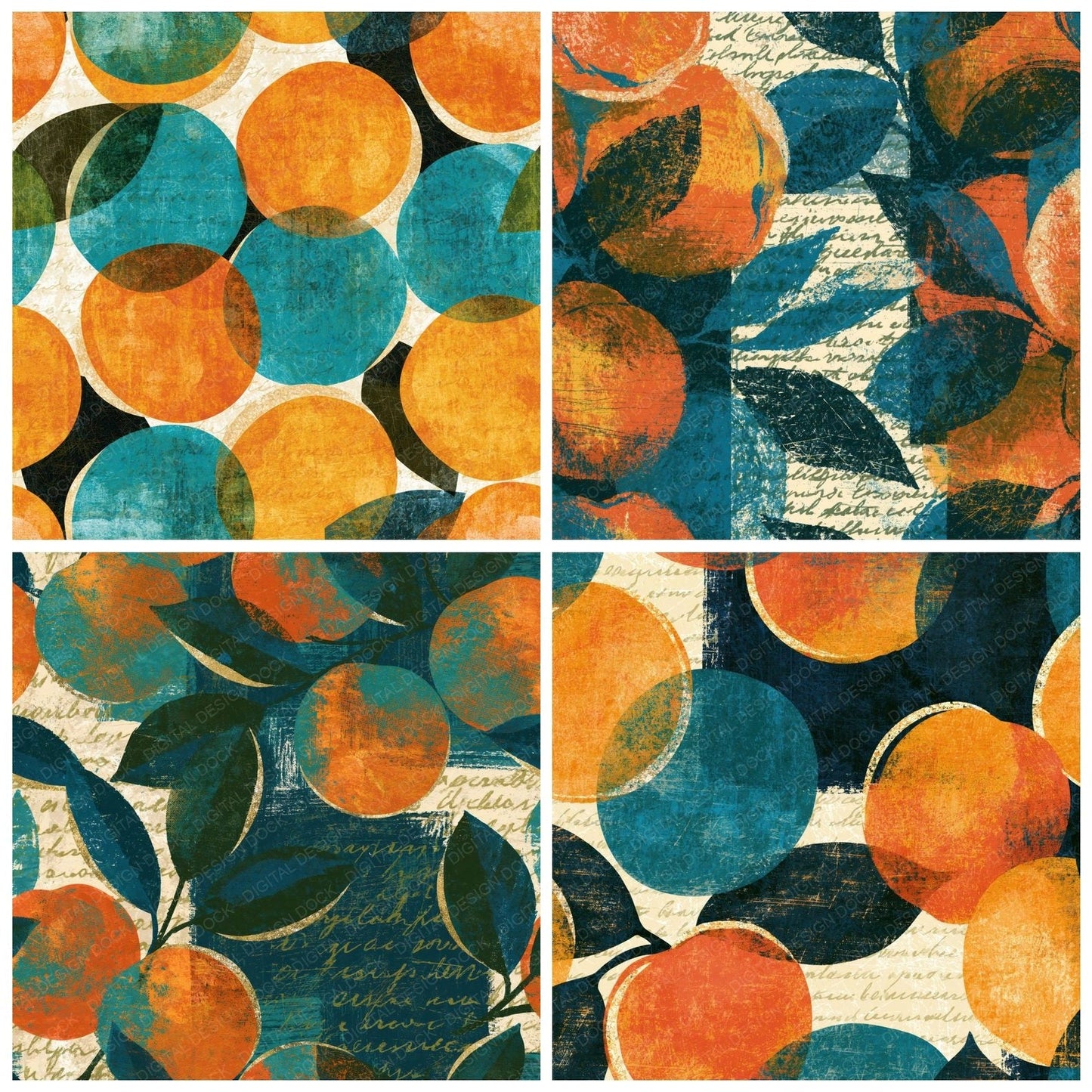 Scratchboard Apricots Tangerine Aqua Digital Paper Pack (DDD014193)