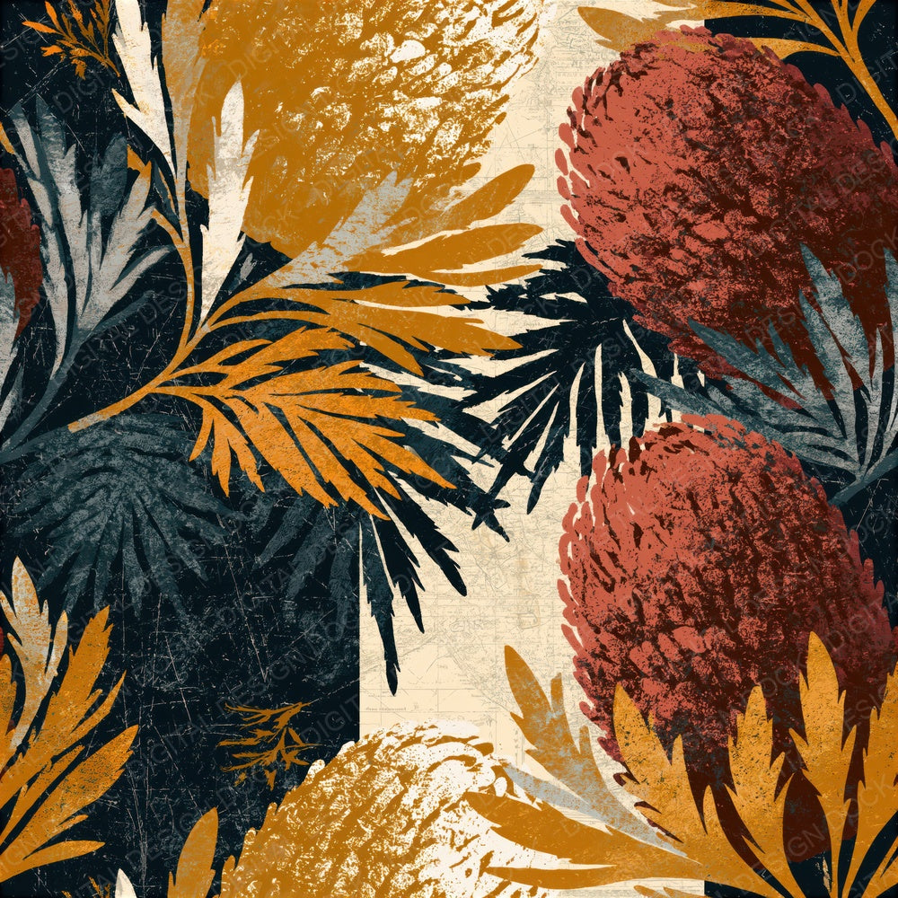Scratchboard Banksia Rust Goldenrod Seamless Digital Paper Pack (DDD014194)