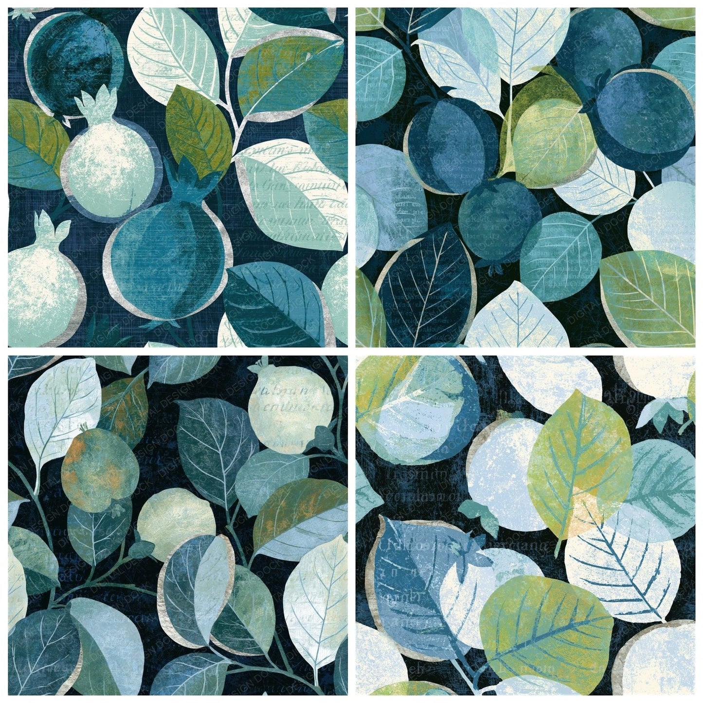 Scratchboard Guavas Seafoam Seamless Digital Paper Pack (DDD014195)