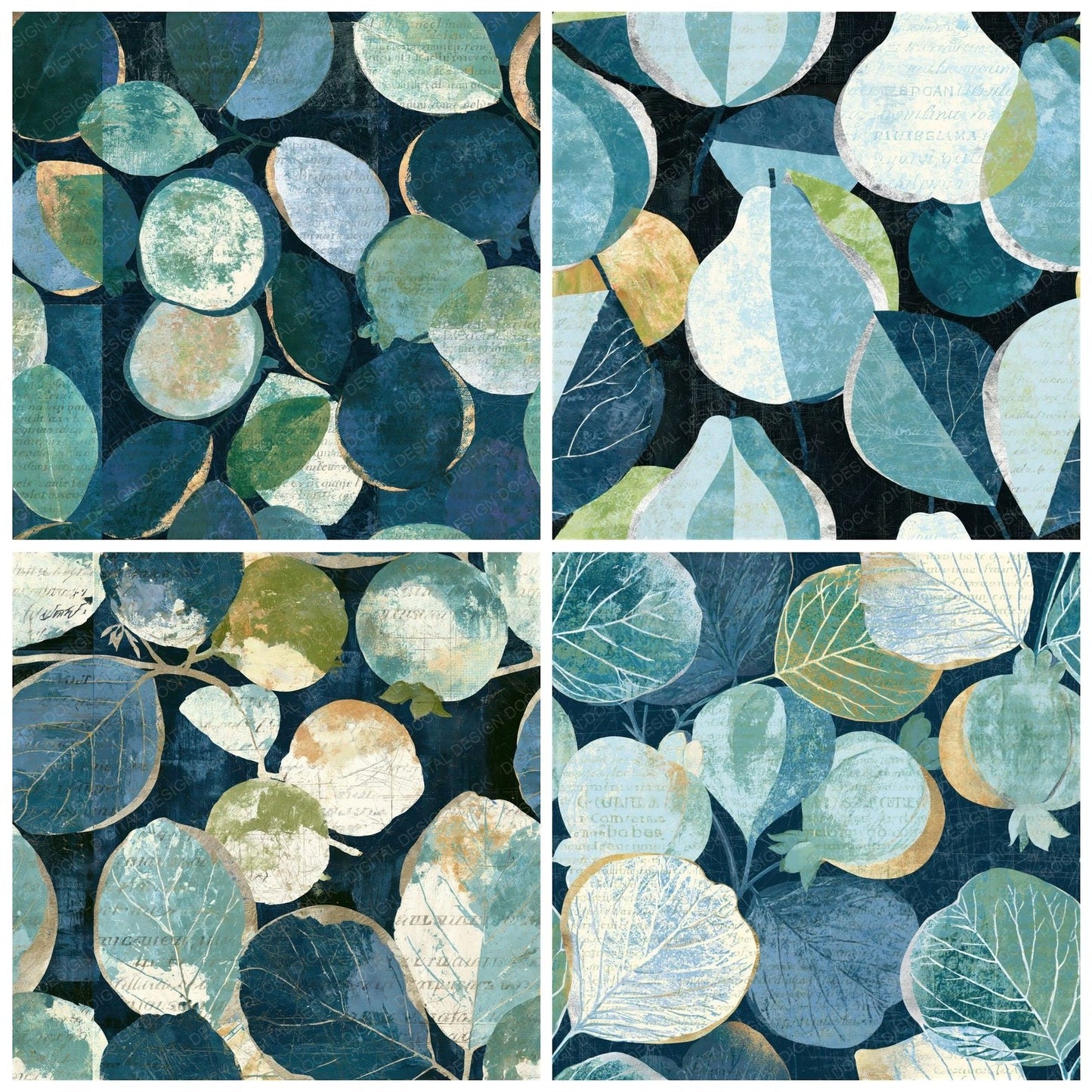 Scratchboard Guavas Seafoam Seamless Digital Paper Pack (DDD014195)