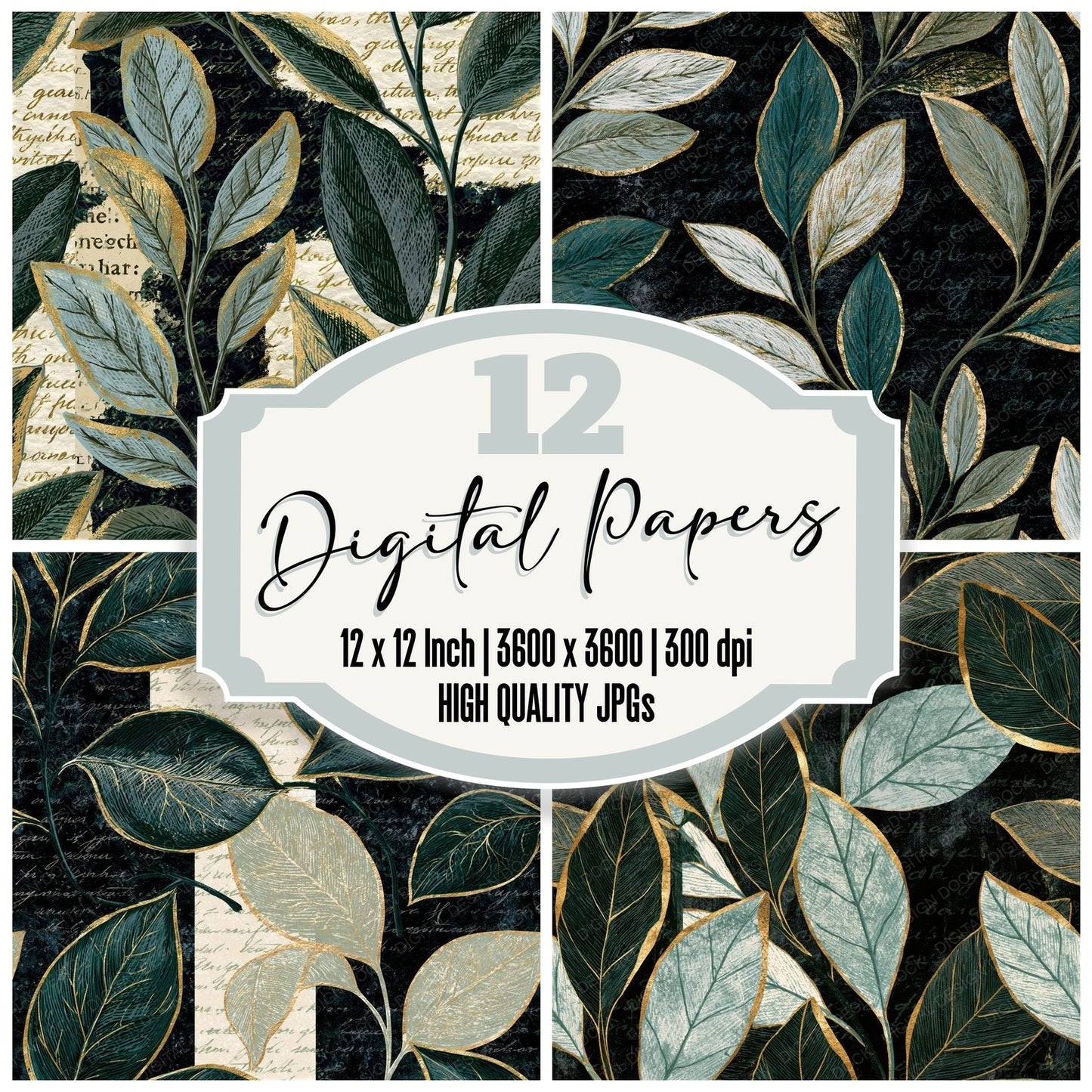 Scratchboard Sage Driftwood Bone Seamless Digital Paper Pack (DDD014196)