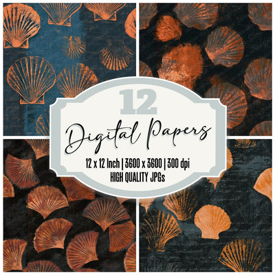 Scratchboard Shells Copper Seamless Digital Paper Pack (DDD014197)