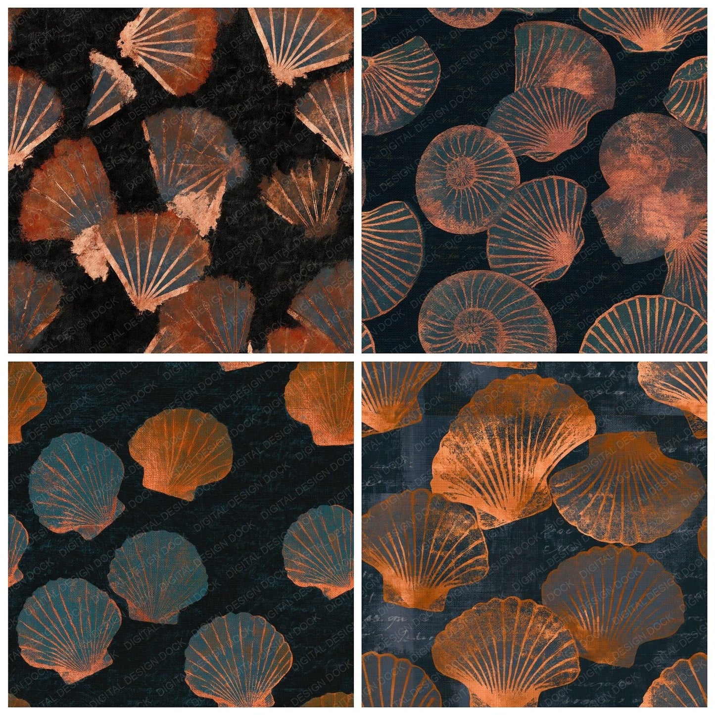 Scratchboard Shells Copper Seamless Digital Paper Pack (DDD014197)