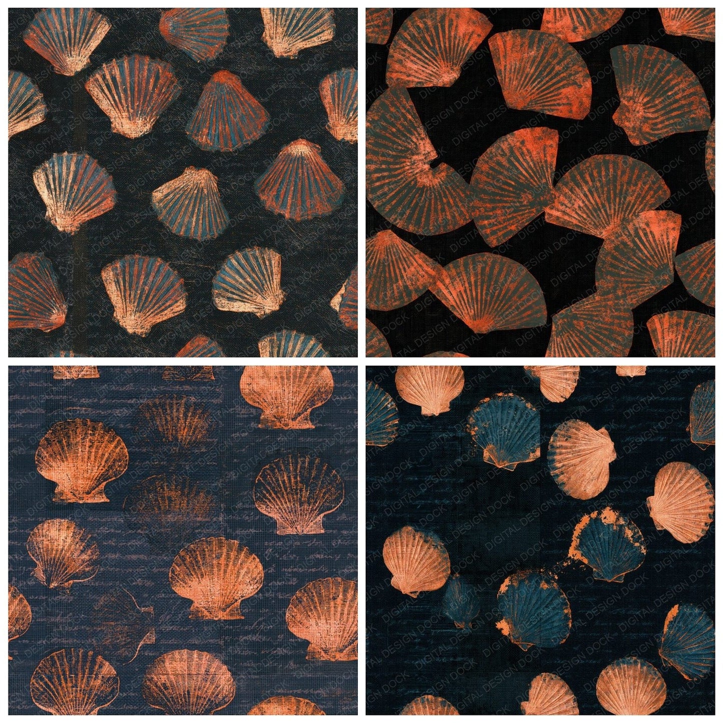 Scratchboard Shells Copper Seamless Digital Paper Pack (DDD014197)