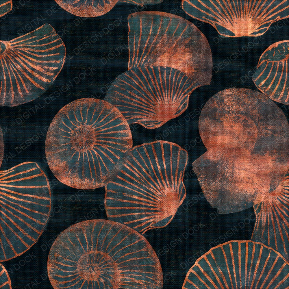 Scratchboard Shells Copper Seamless Digital Paper Pack (DDD014197)