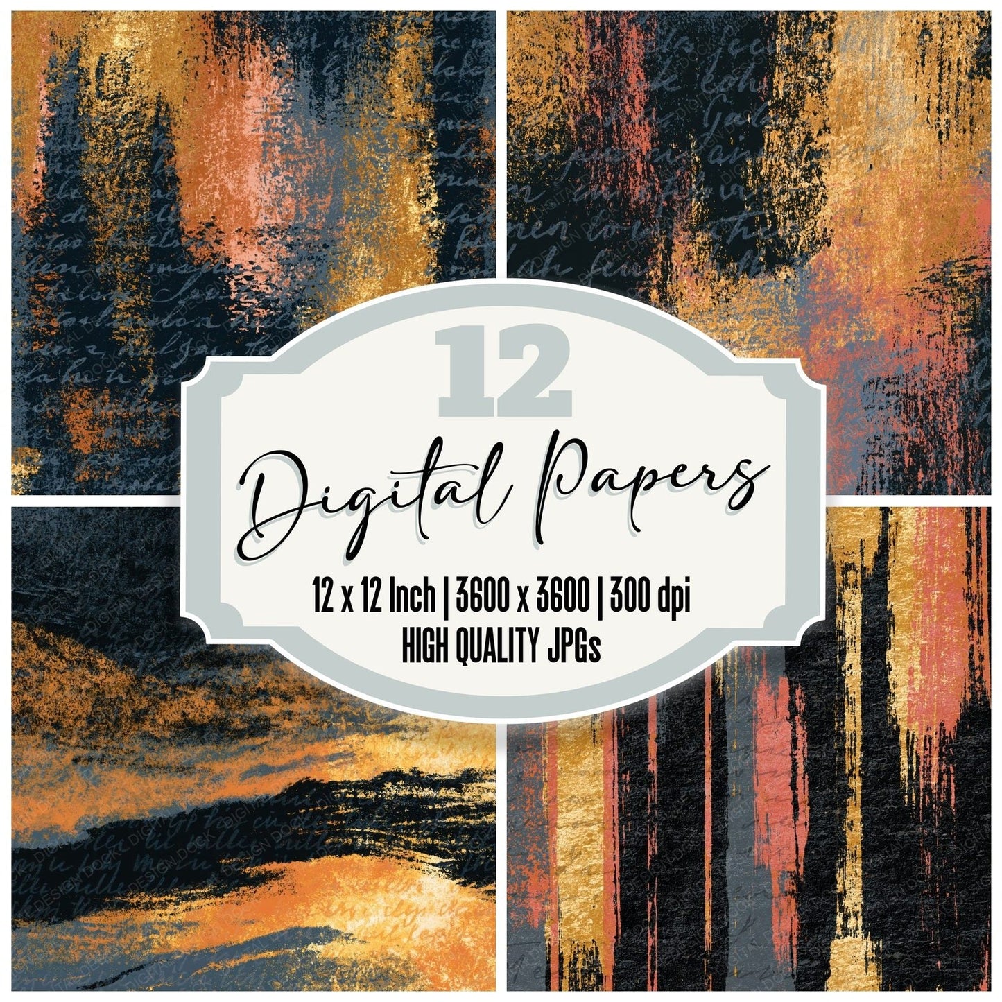 Woodblock Charcoal Gold Tonal Digital Paper Pack (DDD014199)