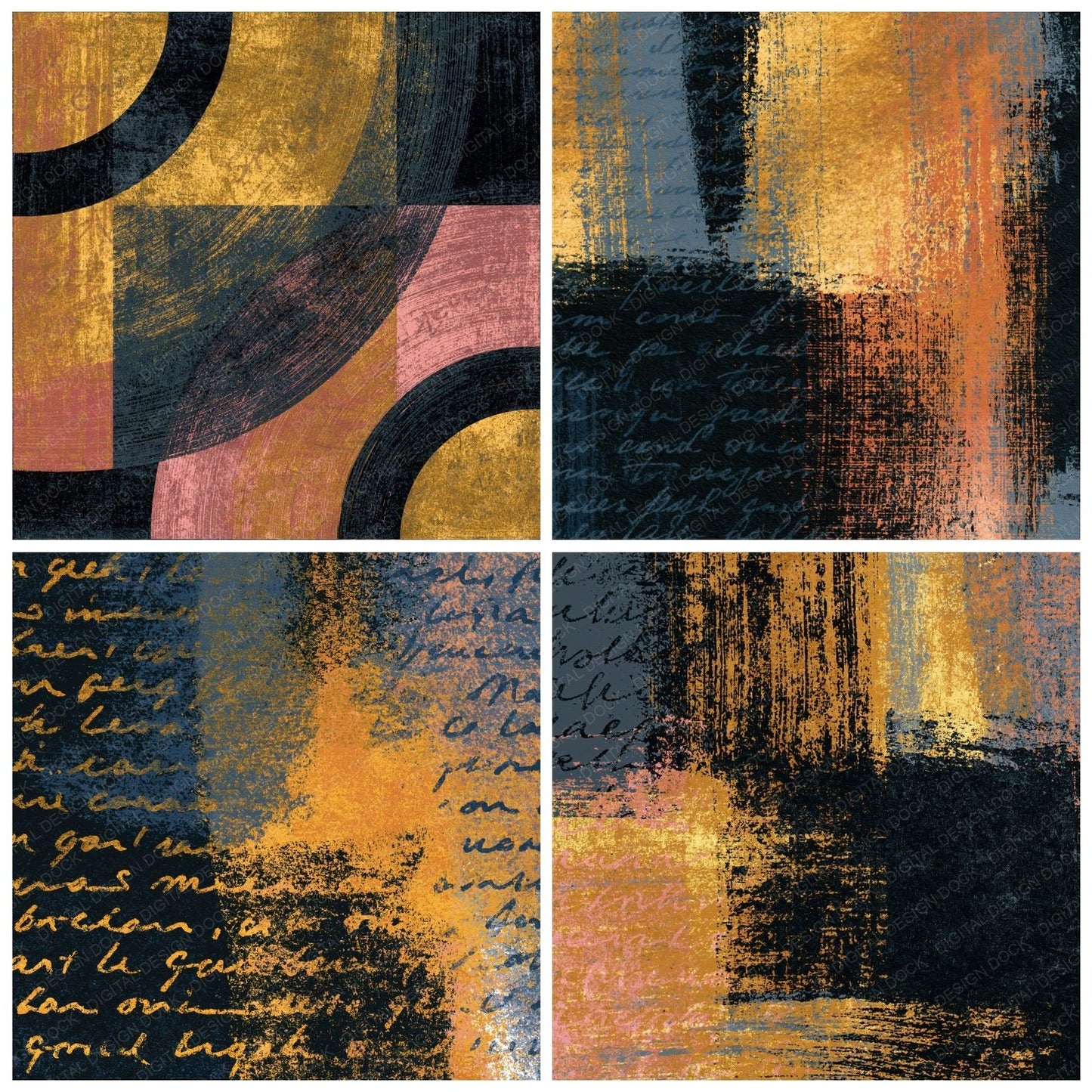 Woodblock Charcoal Gold Tonal Digital Paper Pack (DDD014199)