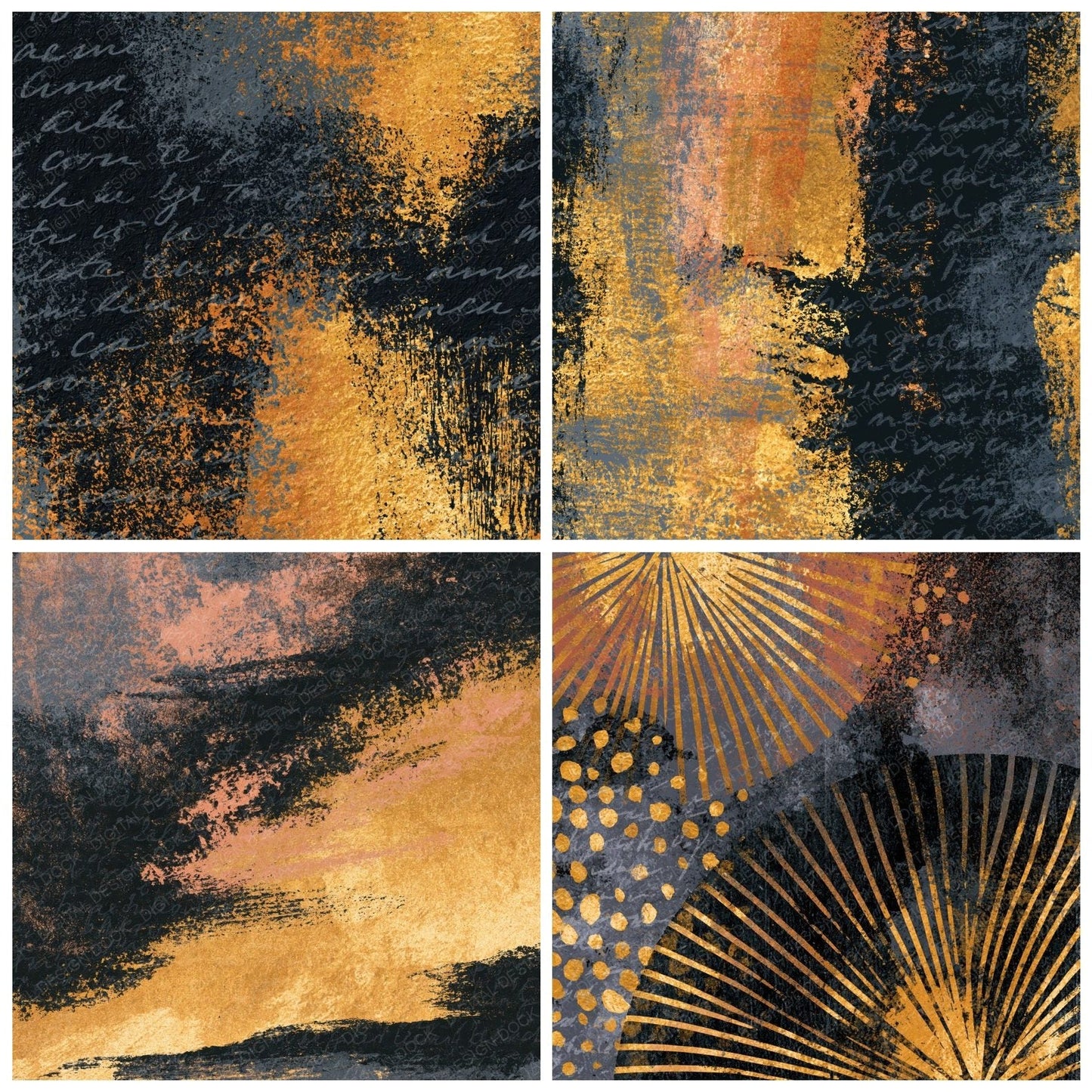 Woodblock Charcoal Gold Tonal Digital Paper Pack (DDD014199)