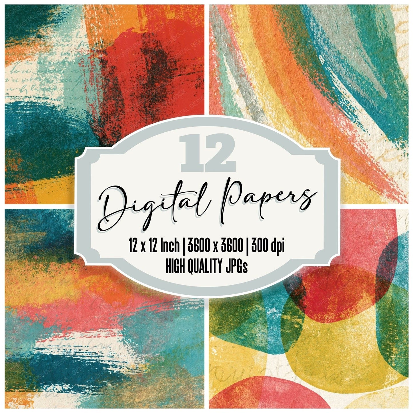 Woodblock Mint Strawberry Lemon Abstract Digital Paper Pack (DDD014201)