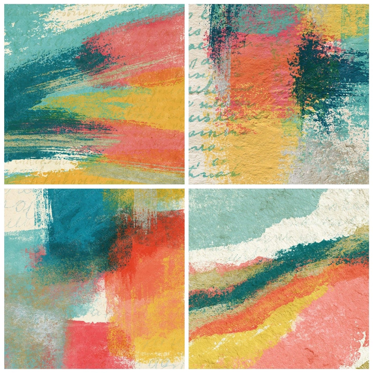 Woodblock Mint Strawberry Lemon Abstract Digital Paper Pack (DDD014201)