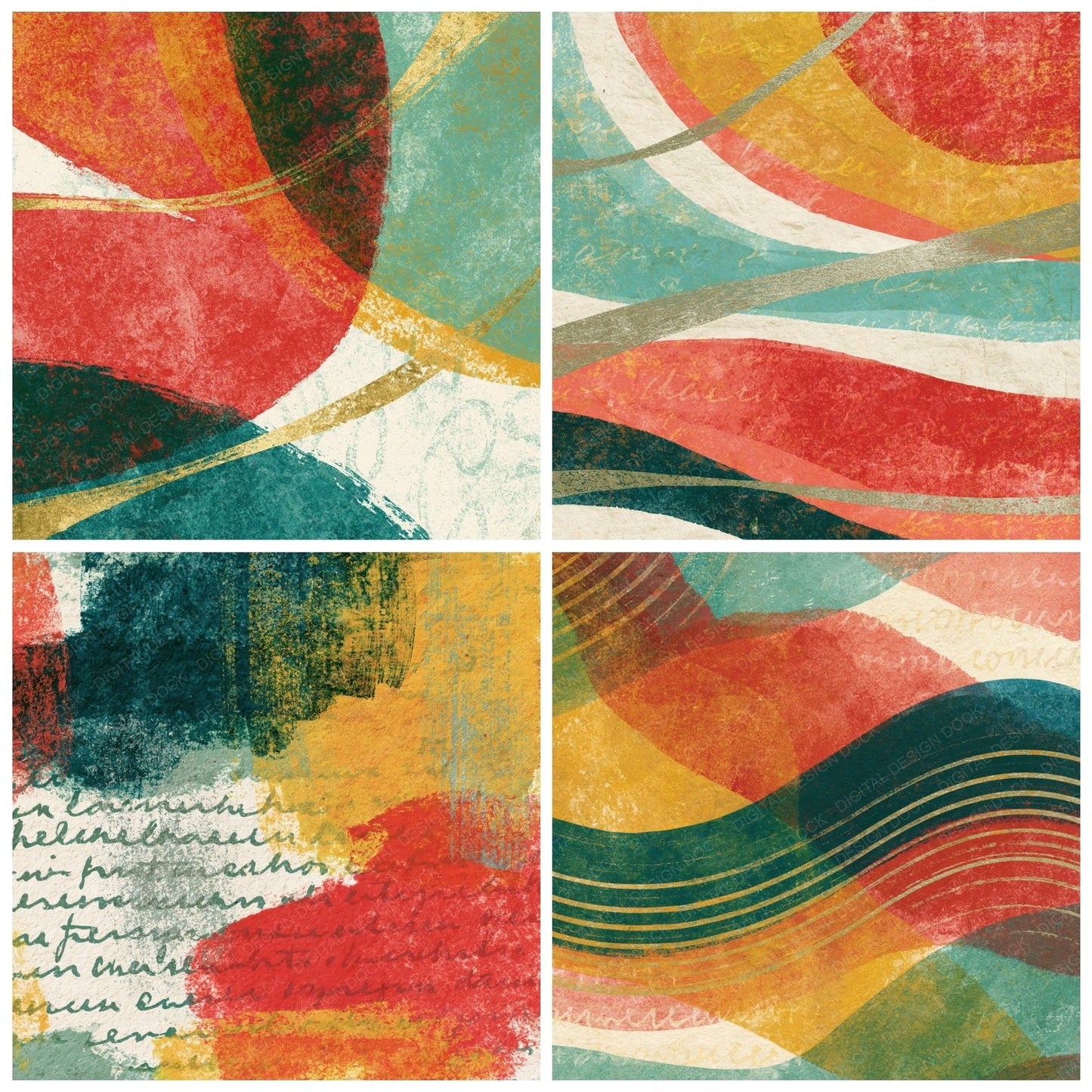 Woodblock Mint Strawberry Lemon Abstract Digital Paper Pack (DDD014201)