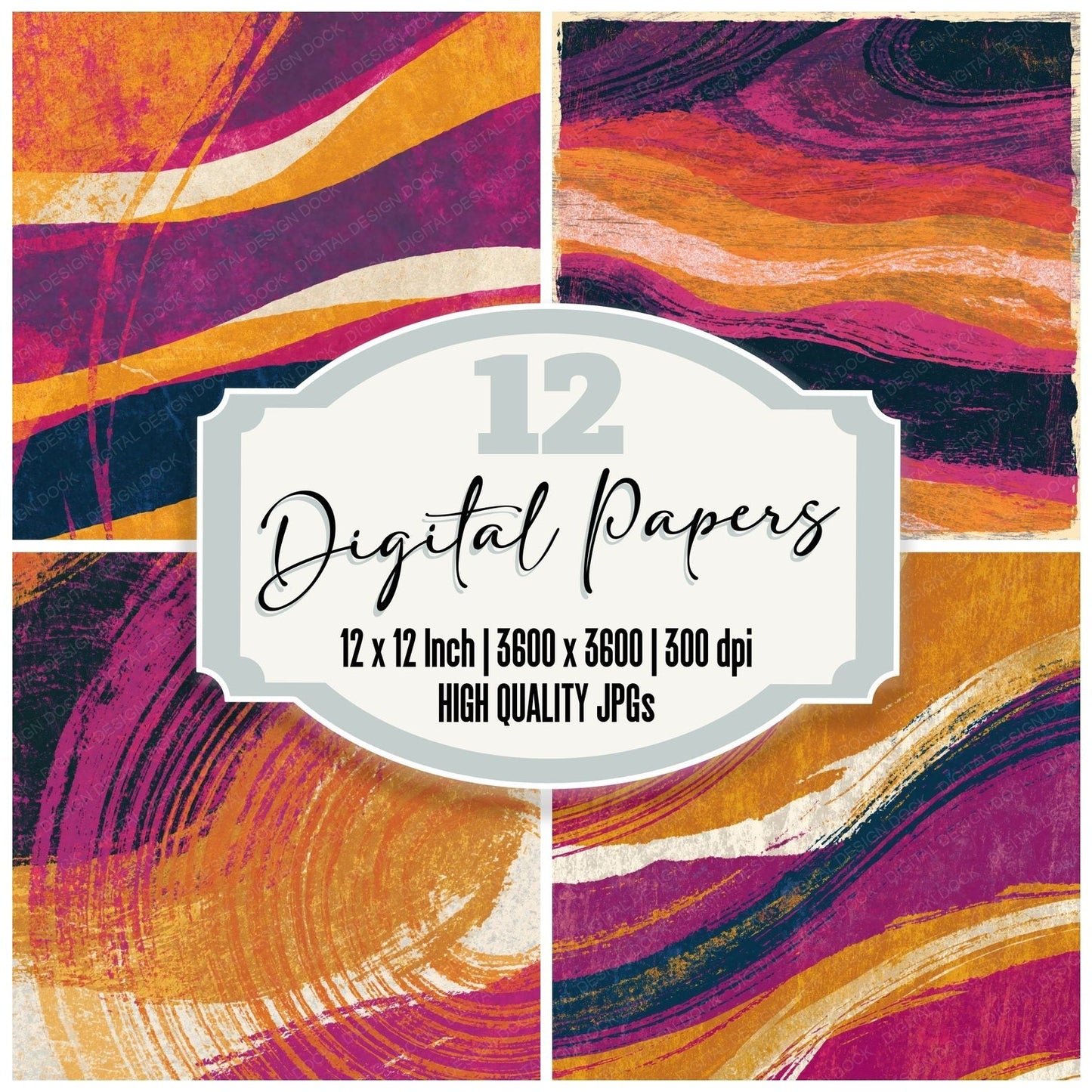 Woodcut Amber Magenta Abstract Digital Paper Pack (DDD014202)