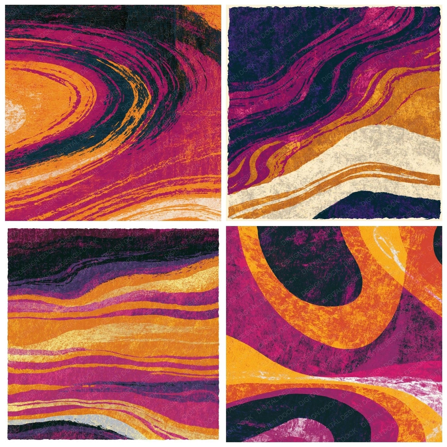 Woodcut Amber Magenta Abstract Digital Paper Pack (DDD014202)