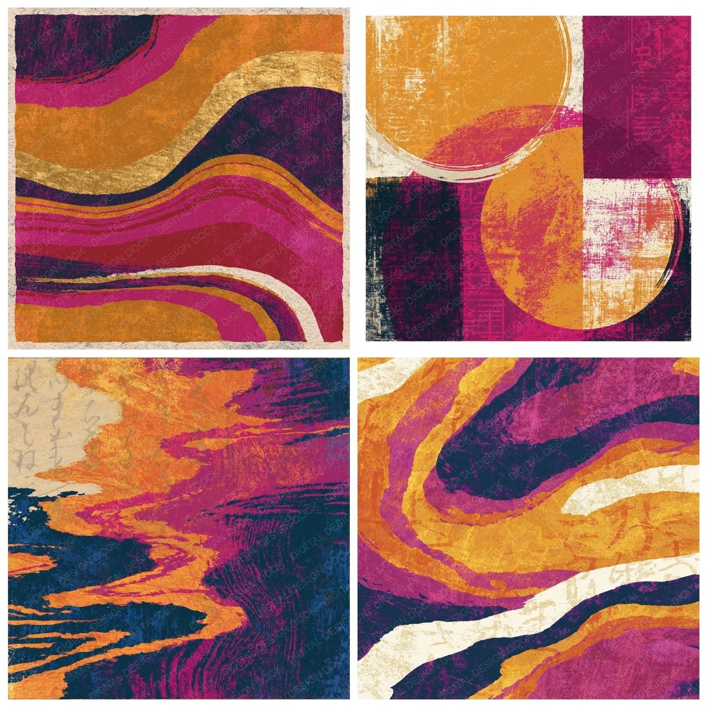Woodcut Amber Magenta Abstract Digital Paper Pack (DDD014202)