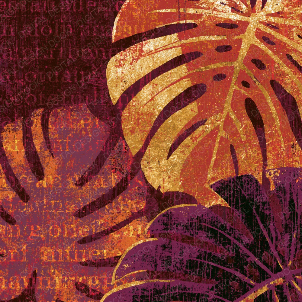 Woodcut Philodendron Oxblood Copper Digital Paper Pack (DDD014204)