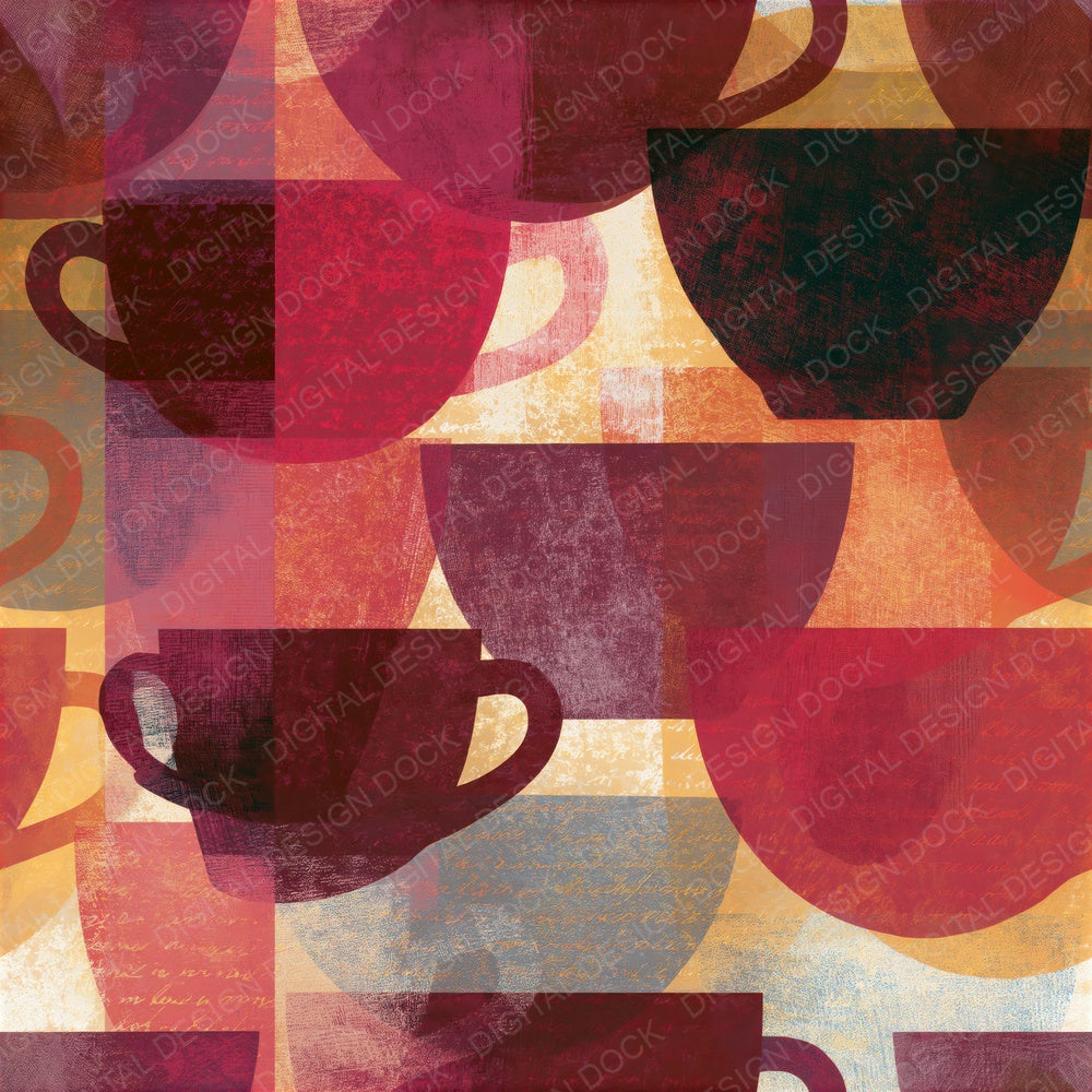 Etching Coffee Cups Cherry Ivory Seamless Digital Paper Pack (DDD014205)